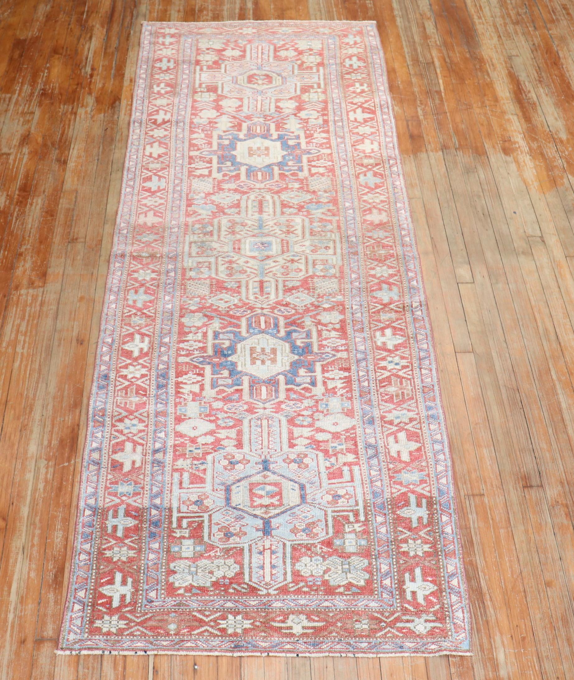 Hand-Knotted Zabihi Collection Antique Persian Heriz Runner For Sale