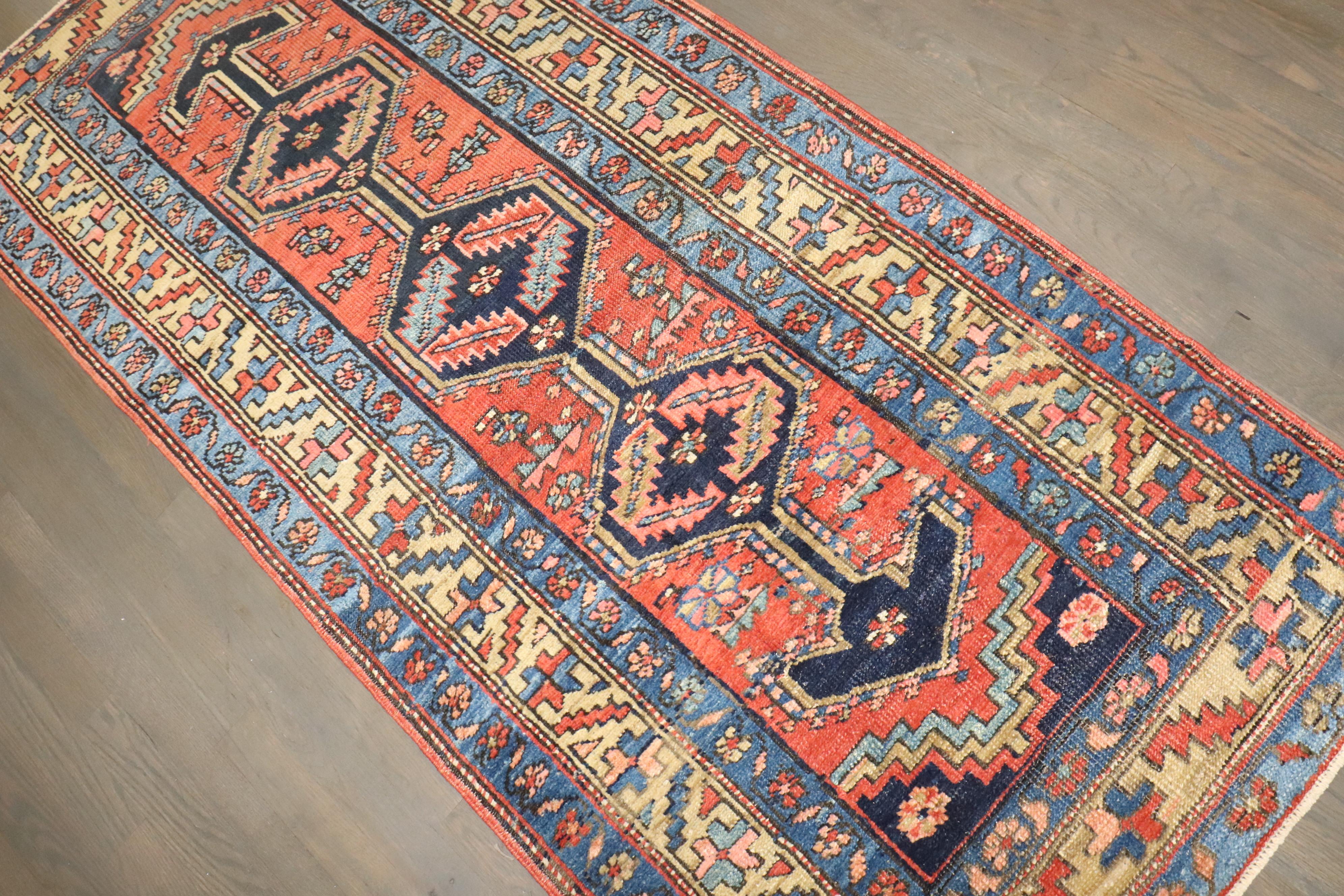 Hand-Knotted Zabihi Collection Antique Persian Heriz Runner For Sale