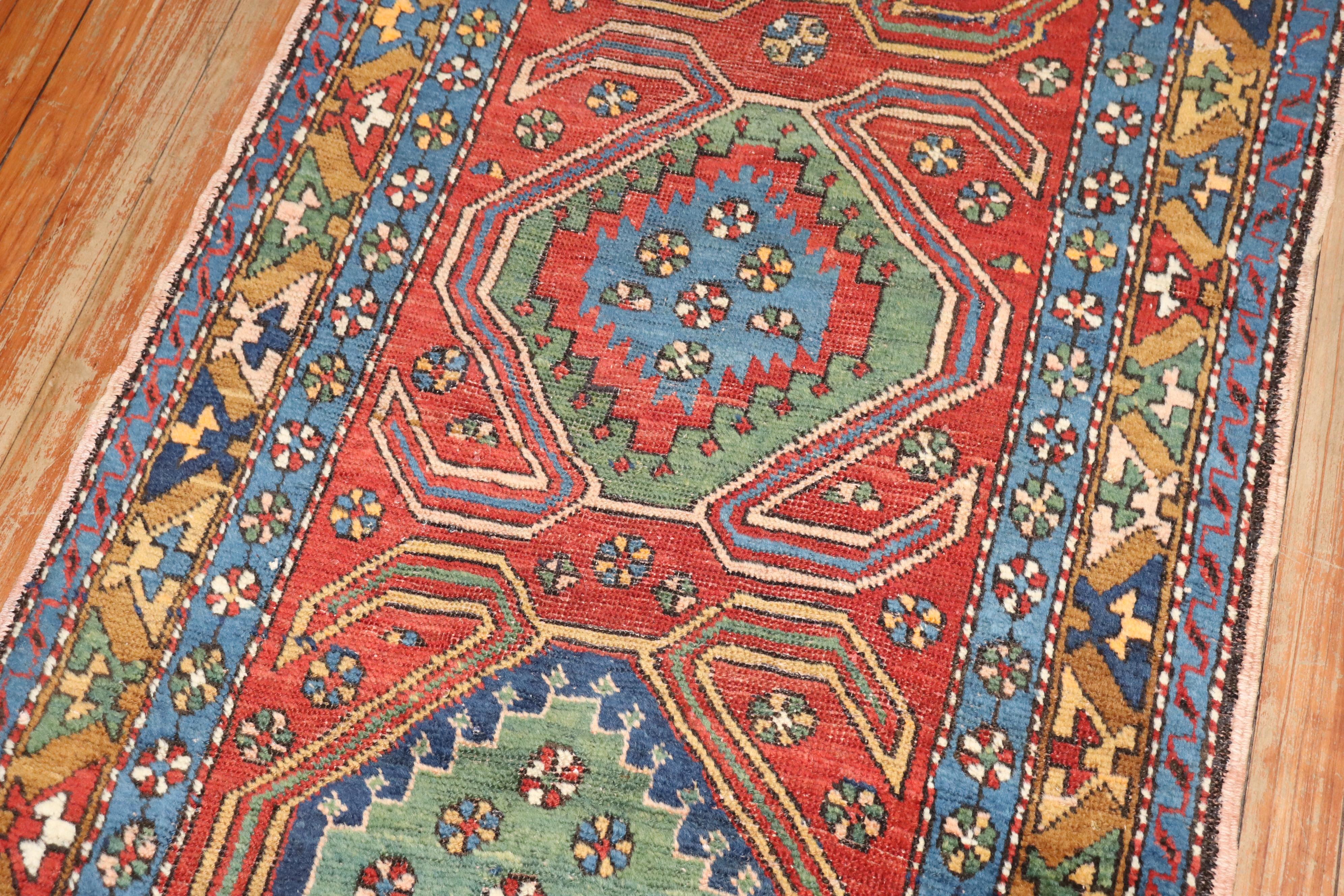 Wool Zabihi Collection Antique Persian Heriz Runner For Sale