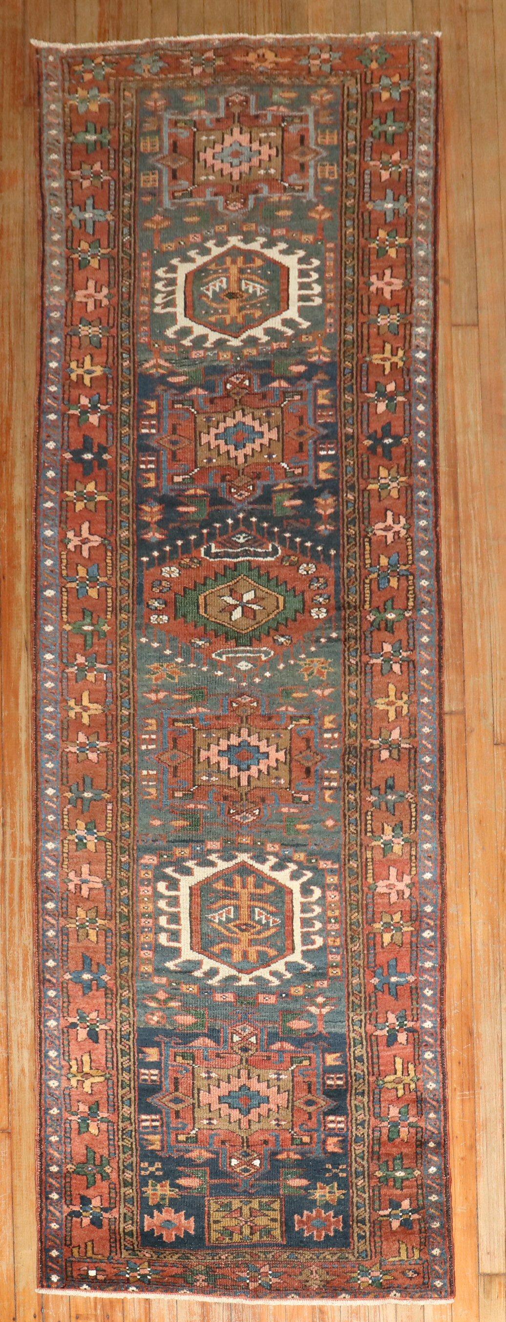 Wool Zabihi Collection Antique Persian Heriz Runner For Sale