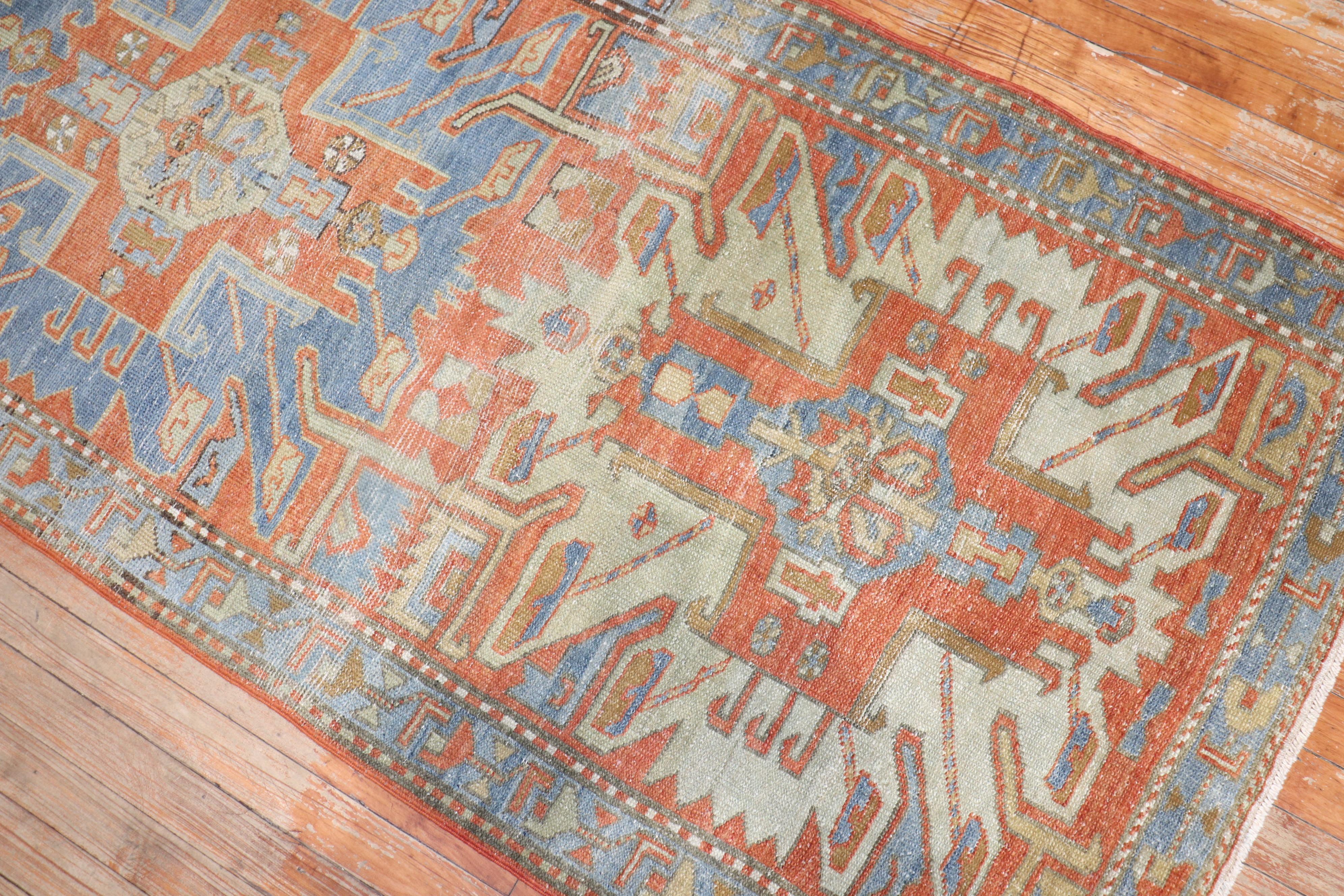 Wool Zabihi Collection Antique Persian Heriz Runner For Sale