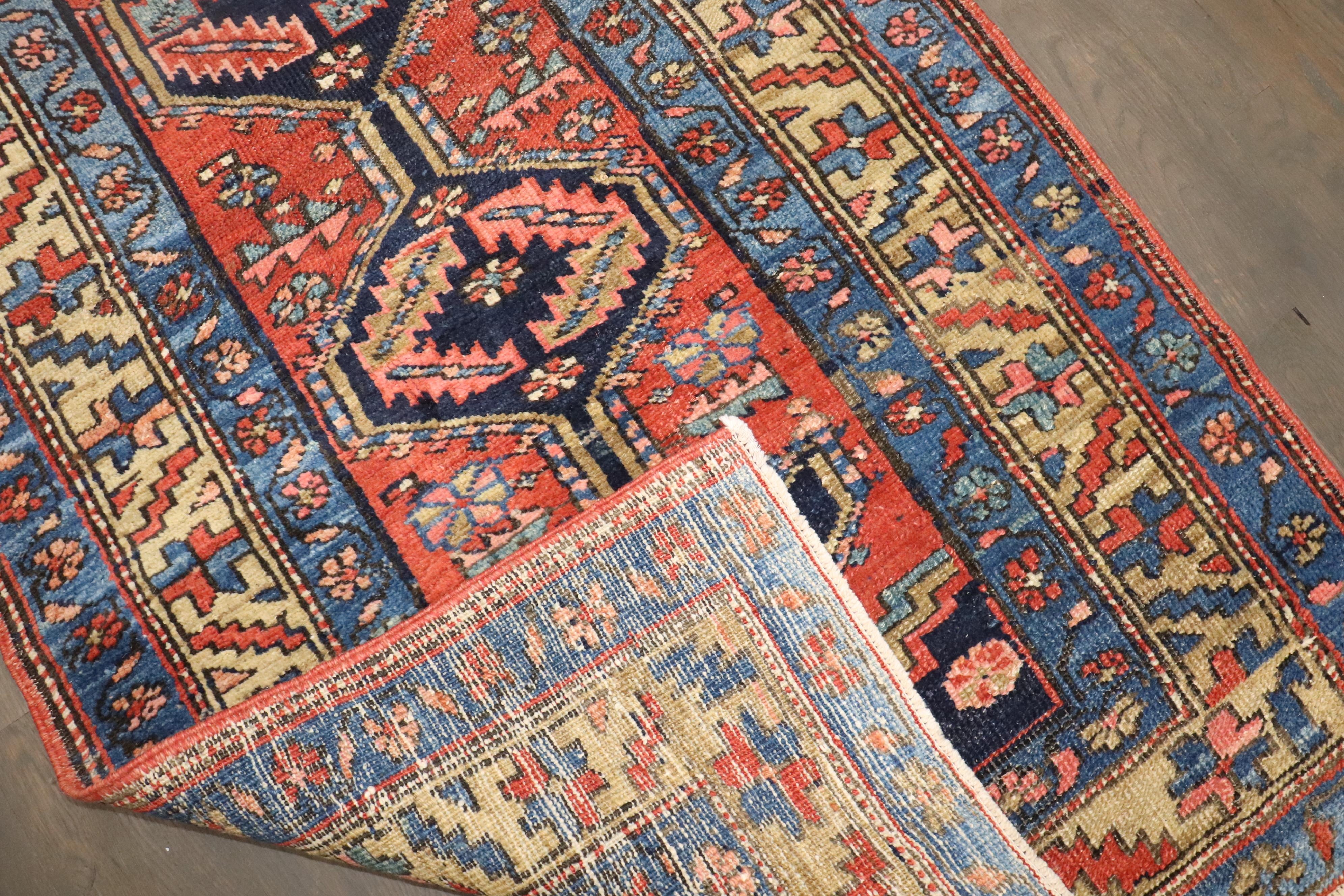 Wool Zabihi Collection Antique Persian Heriz Runner For Sale