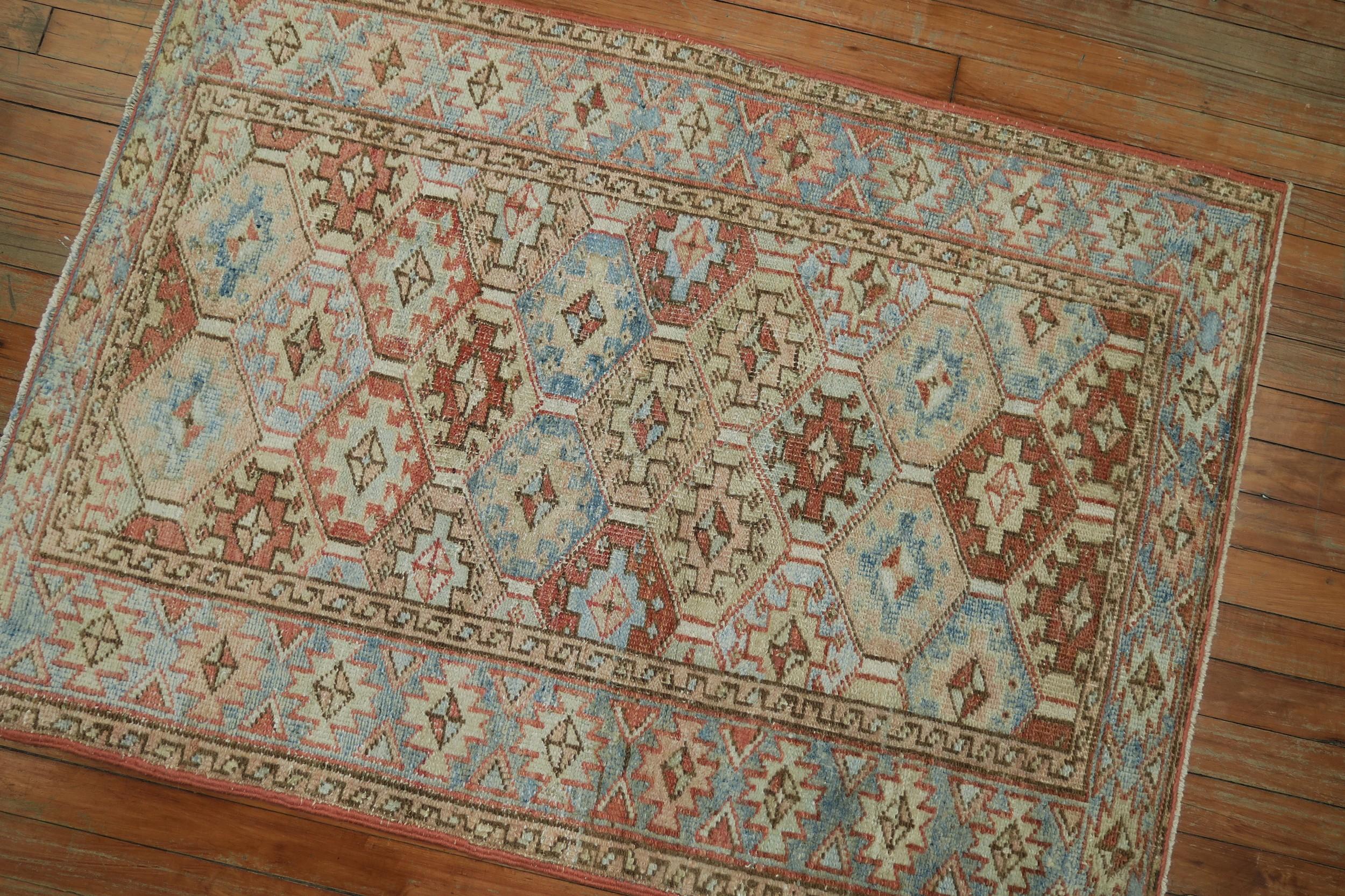 Hand-Knotted Zabihi Collection Antique Persian Heriz Small Geometric Rug