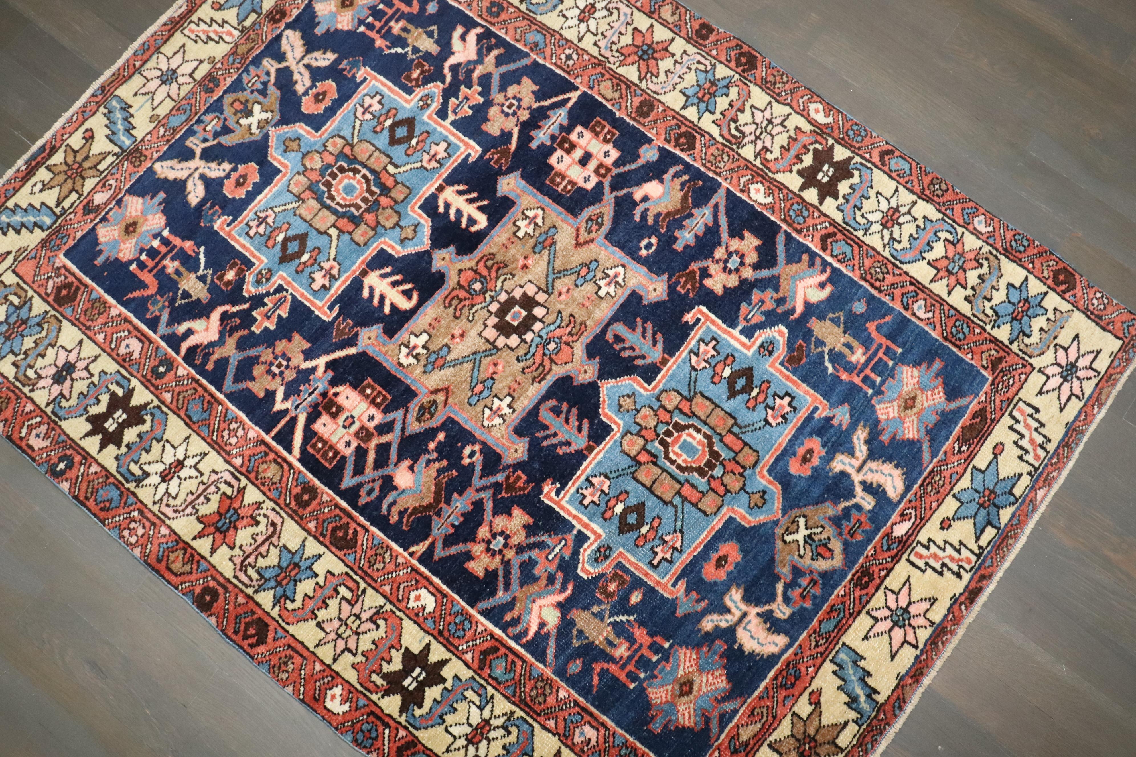 Chippendale Zabihi Collection Antique Persian Heriz Small Rug For Sale
