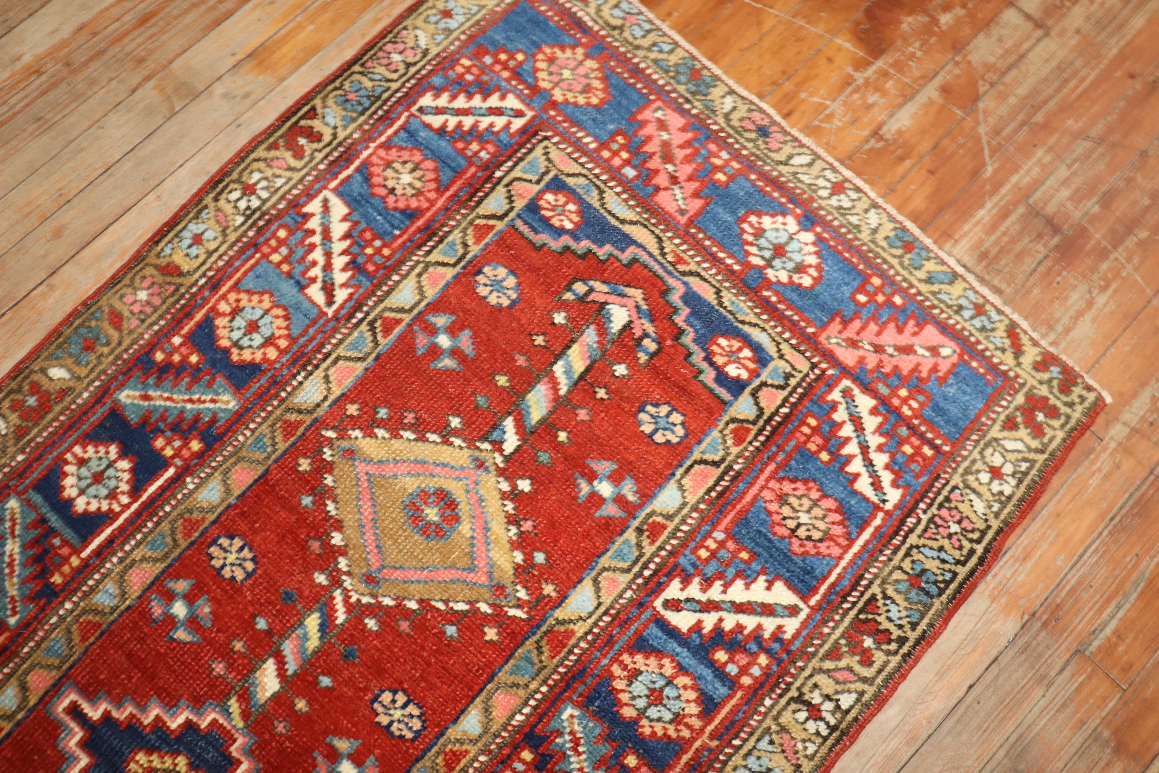Hand-Woven Zabihi Collection Antique Persian Heriz Small Rug For Sale