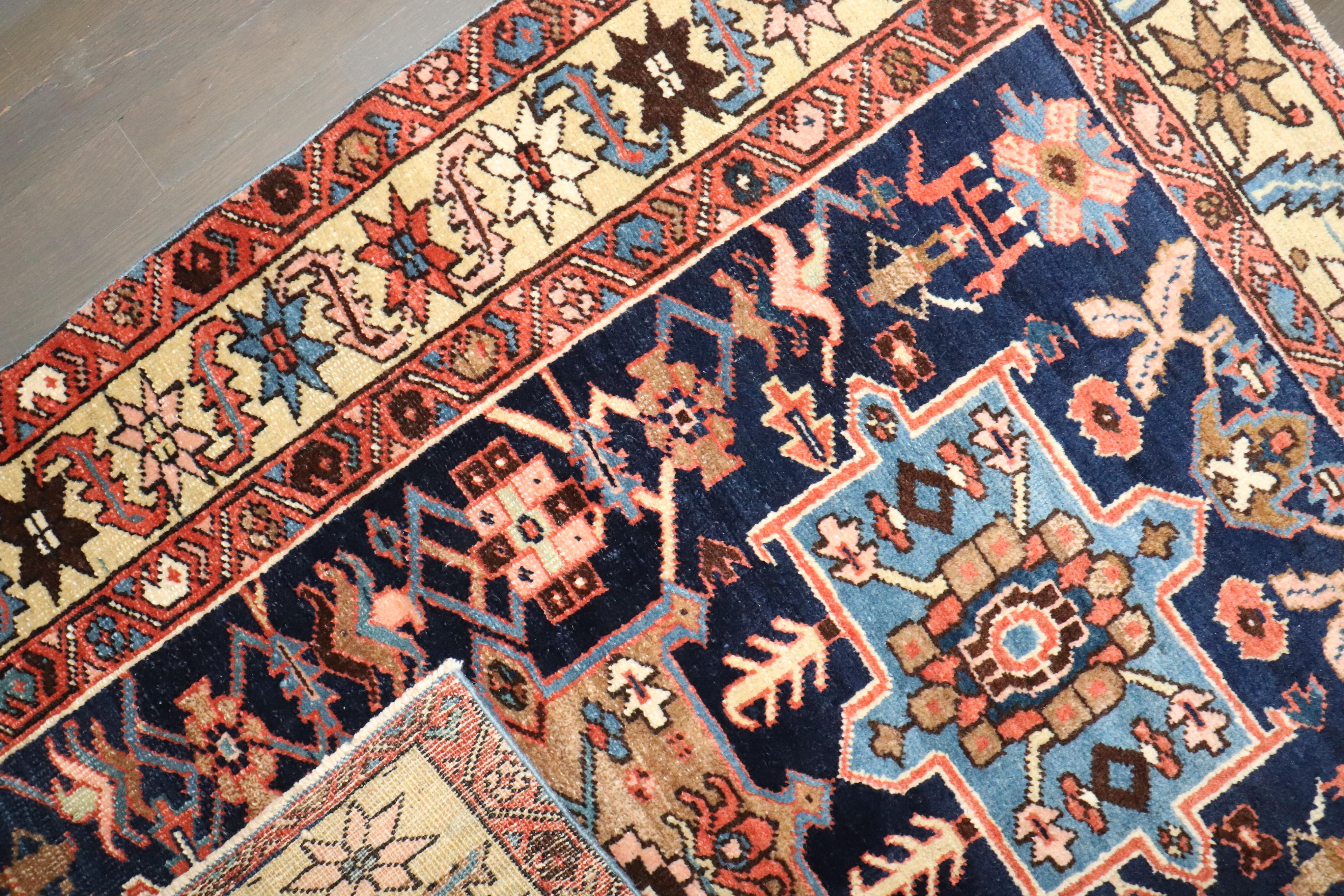 Hand-Knotted Zabihi Collection Antique Persian Heriz Small Rug For Sale
