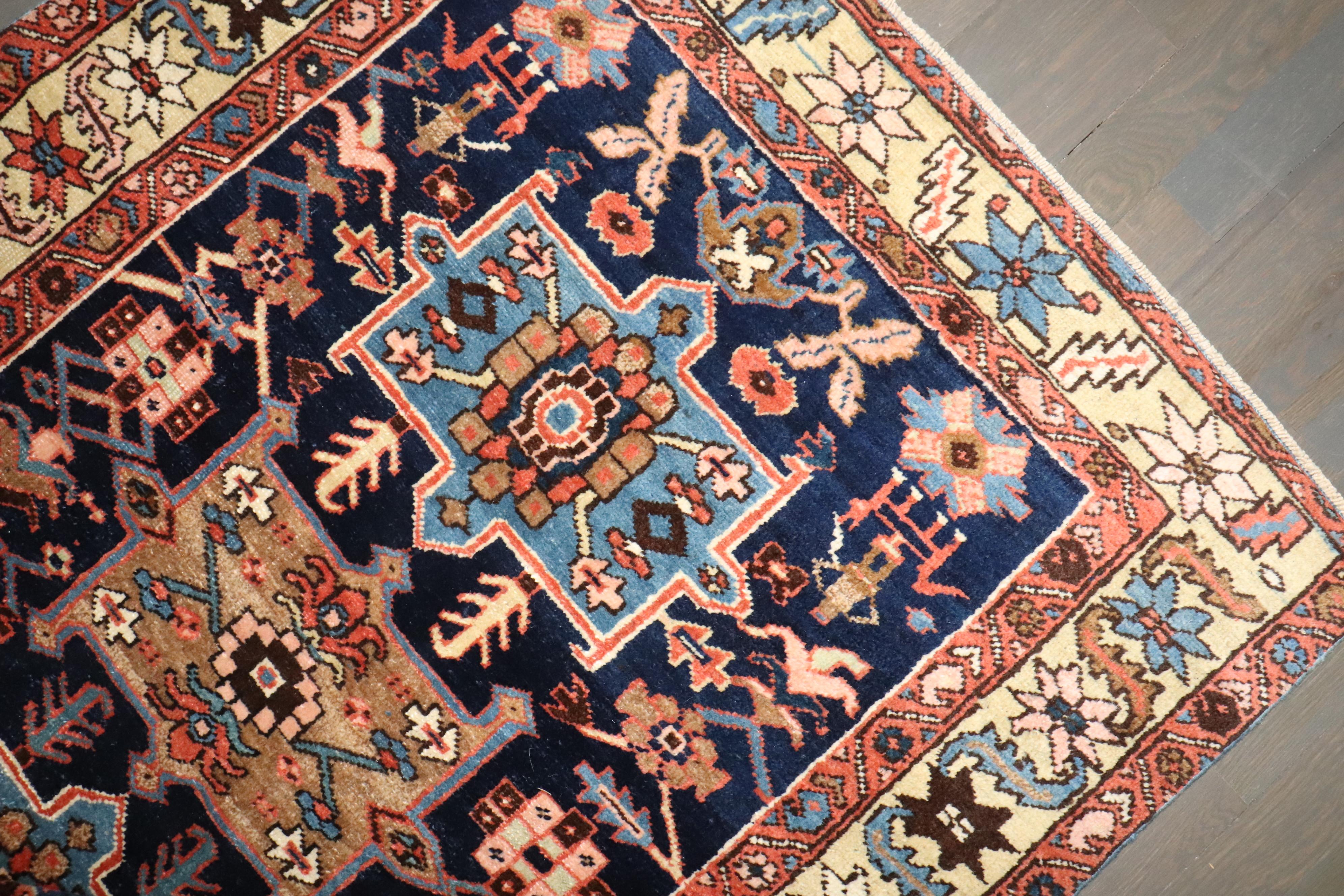 Zabihi Collection Antique Persian Heriz Small Rug In Good Condition For Sale In New York, NY