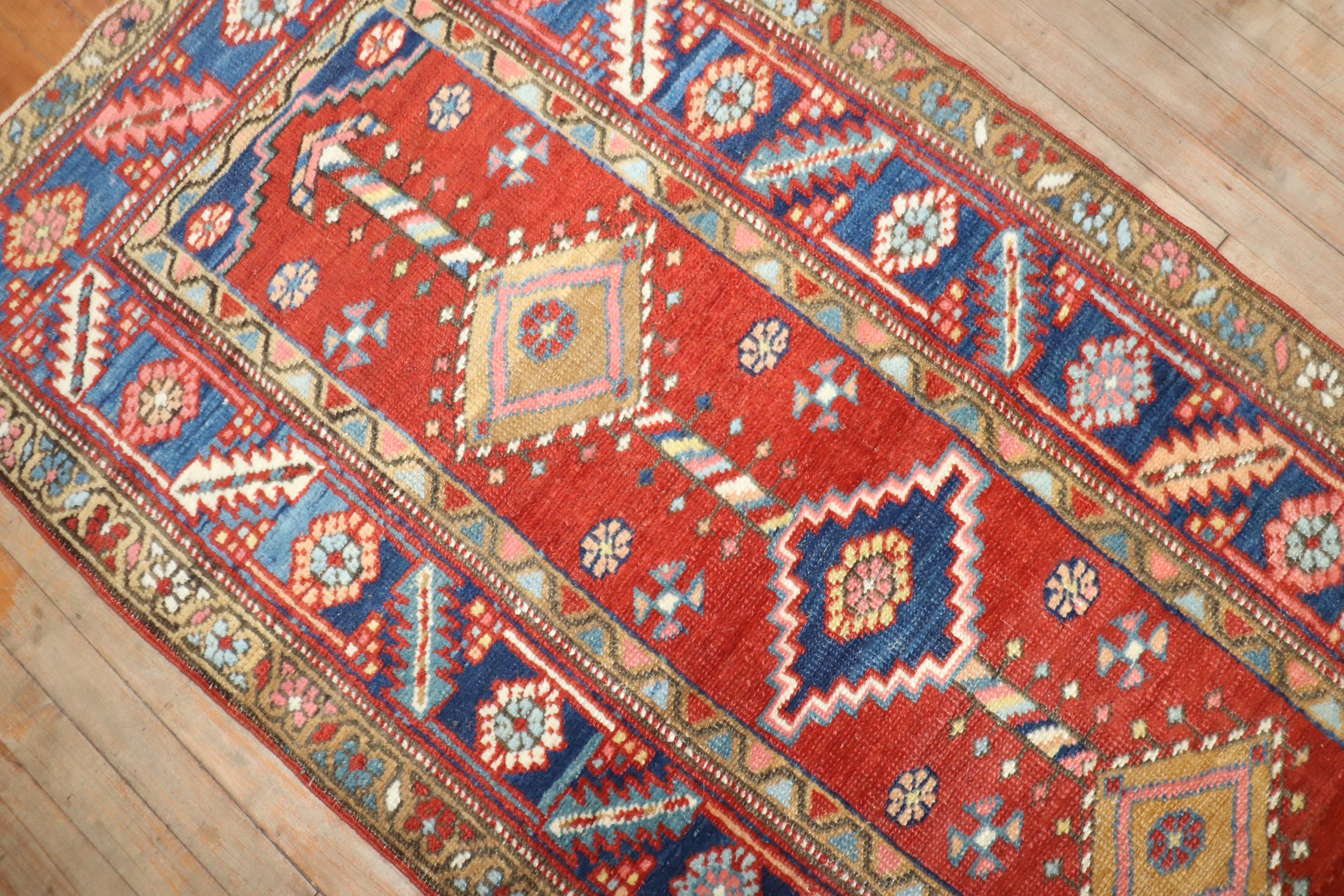 20th Century Zabihi Collection Antique Persian Heriz Small Rug For Sale