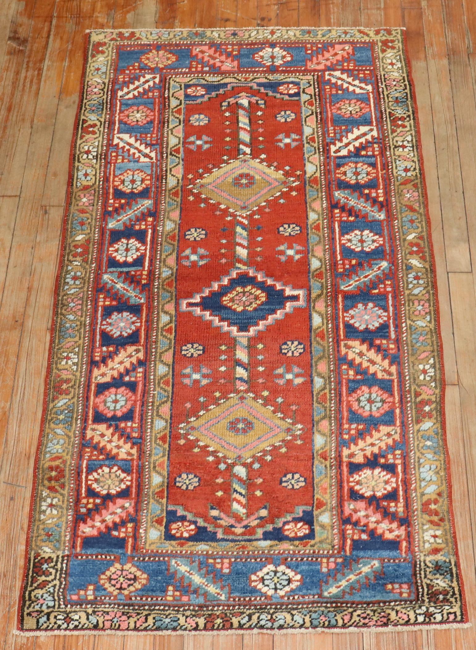 Wool Zabihi Collection Antique Persian Heriz Small Rug For Sale