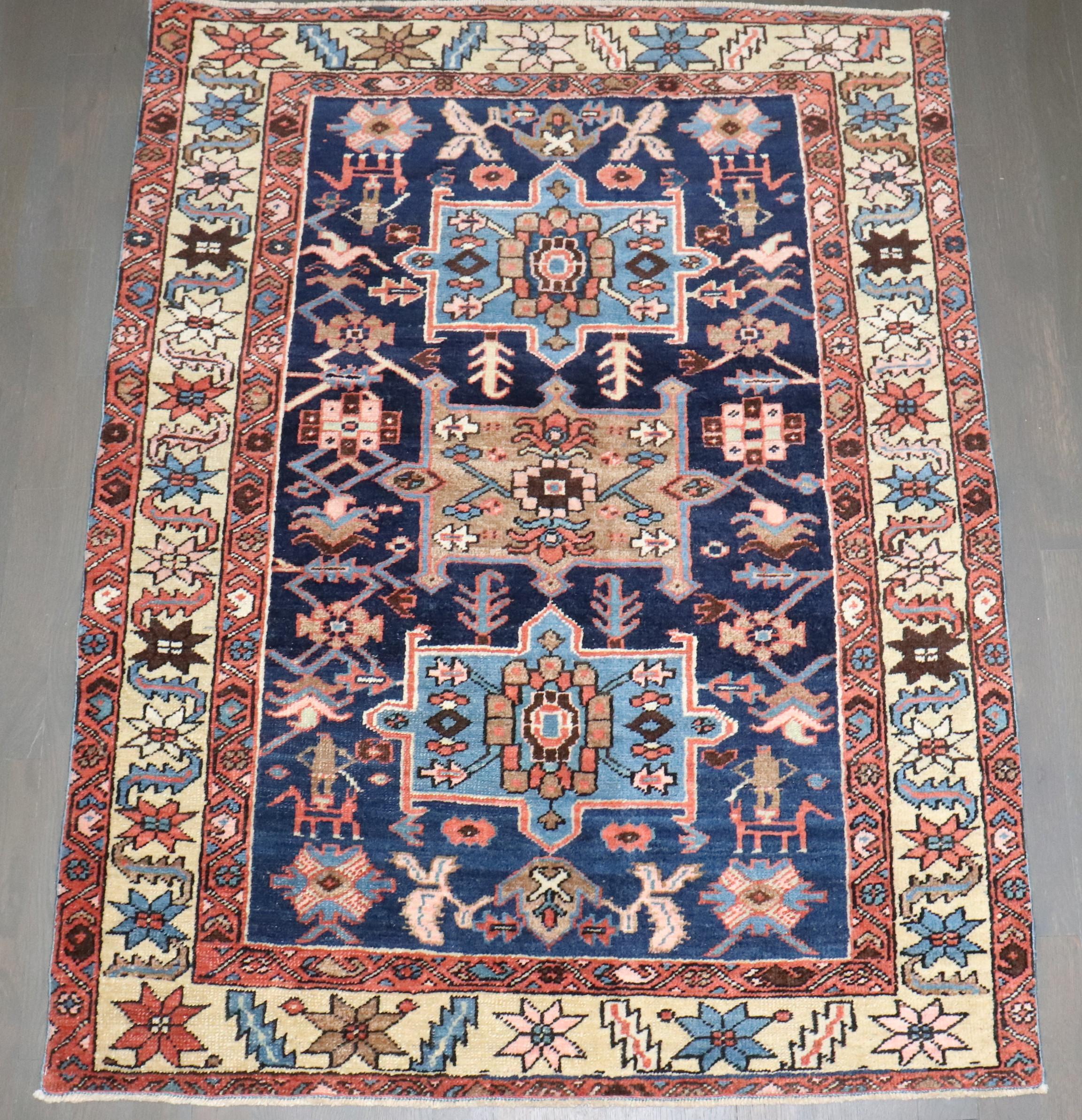 Zabihi Collection Antique Persian Heriz Small Rug For Sale 1