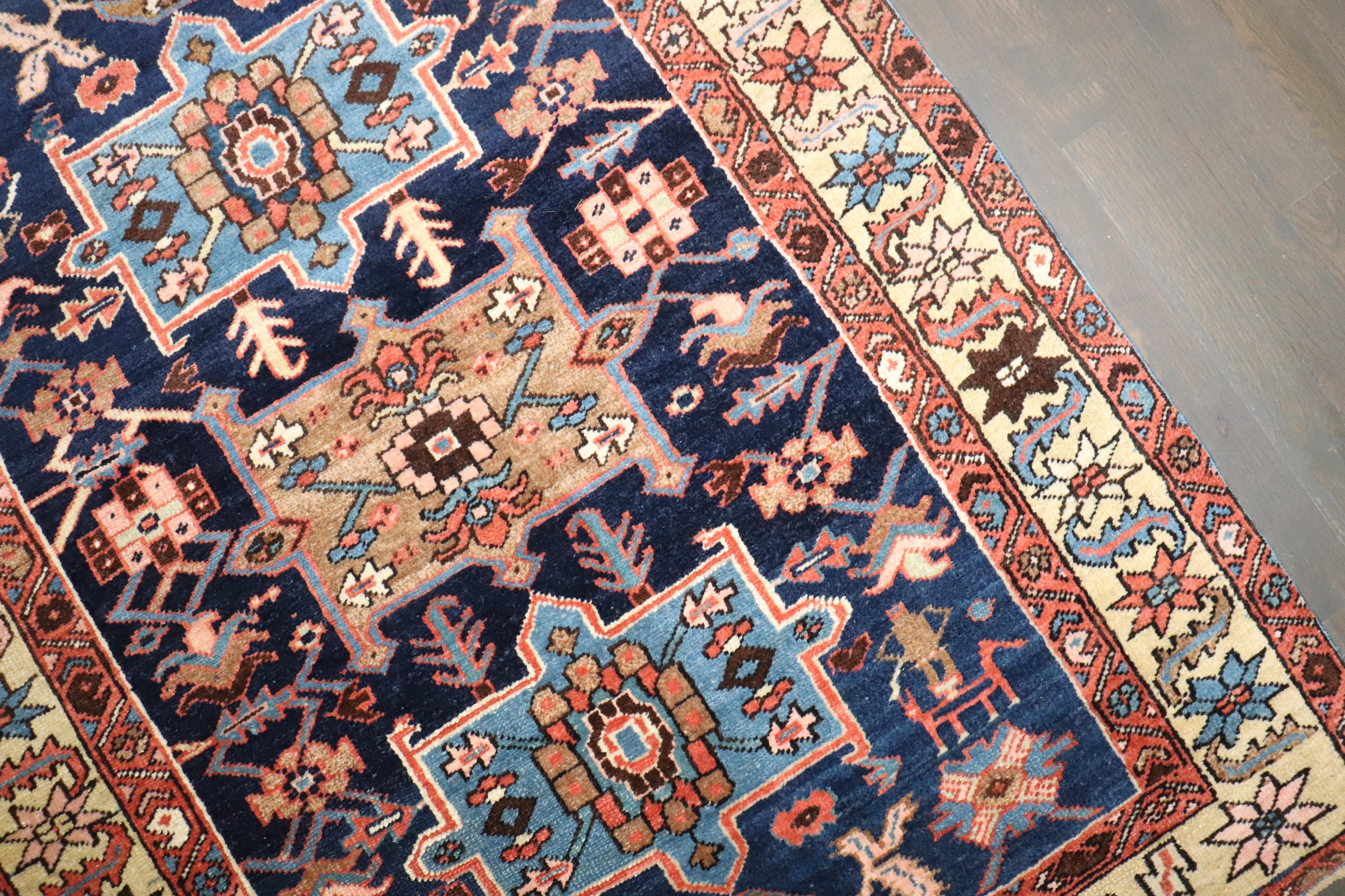 Zabihi Collection Antique Persian Heriz Small Rug For Sale 2
