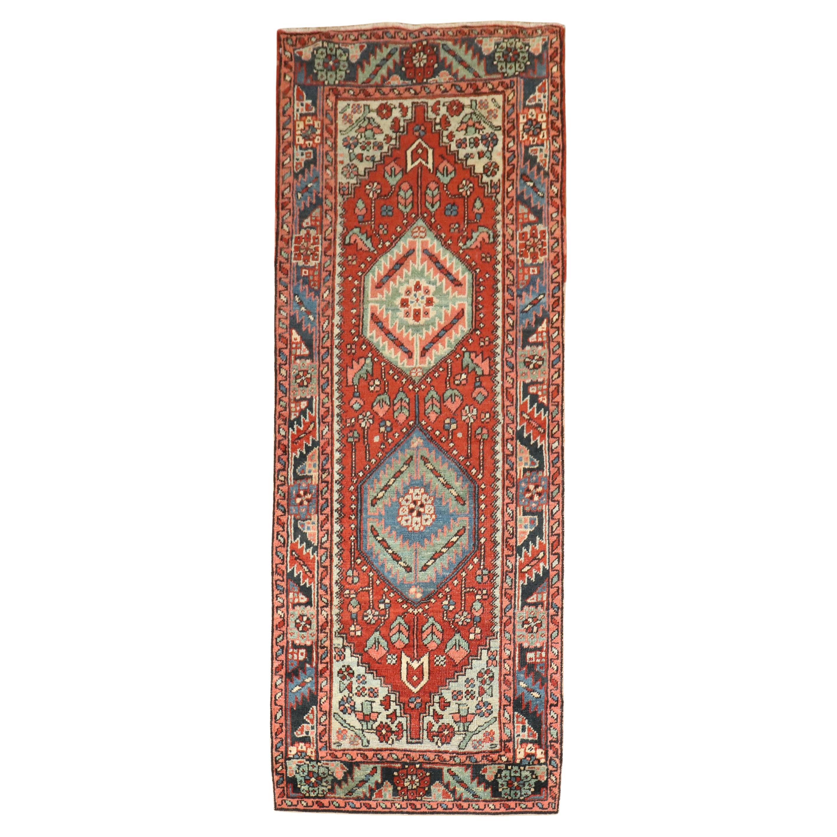 Zabihi Collection Antique Persian Heriz Small Runner For Sale
