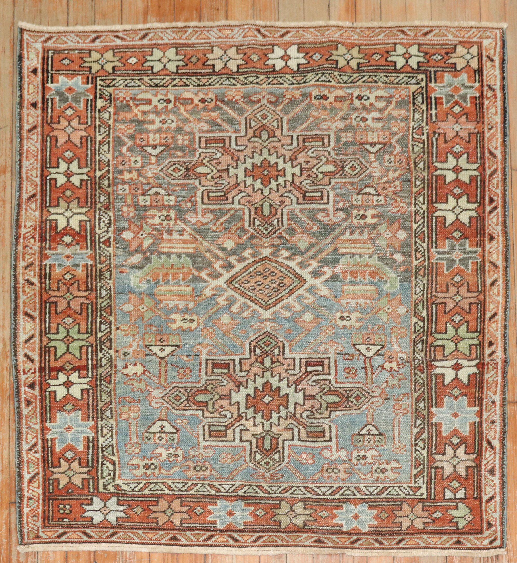 Zabihi Collection Antique Persian Heriz Small Square Rug In Good Condition For Sale In New York, NY