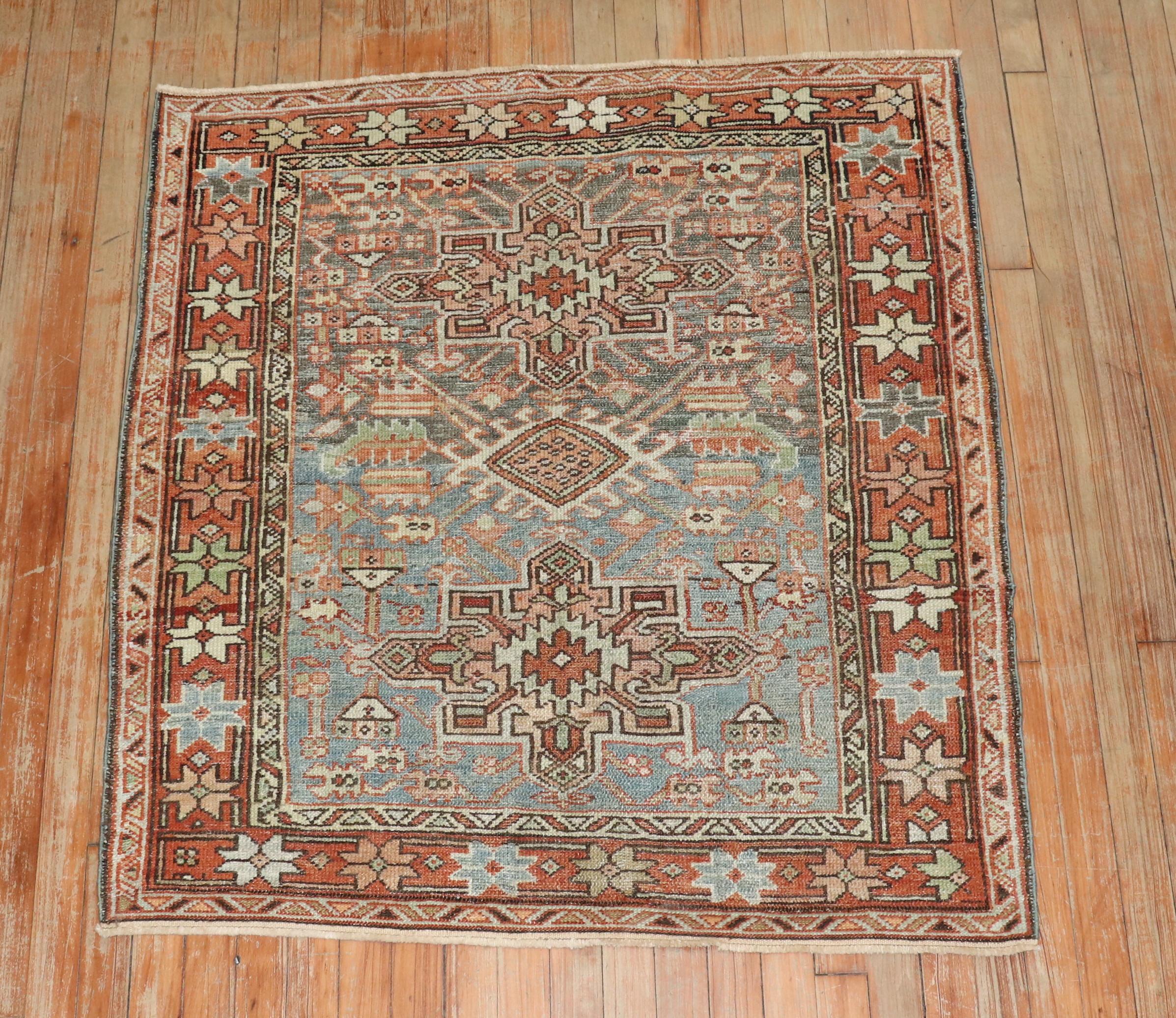 20th Century Zabihi Collection Antique Persian Heriz Small Square Rug For Sale