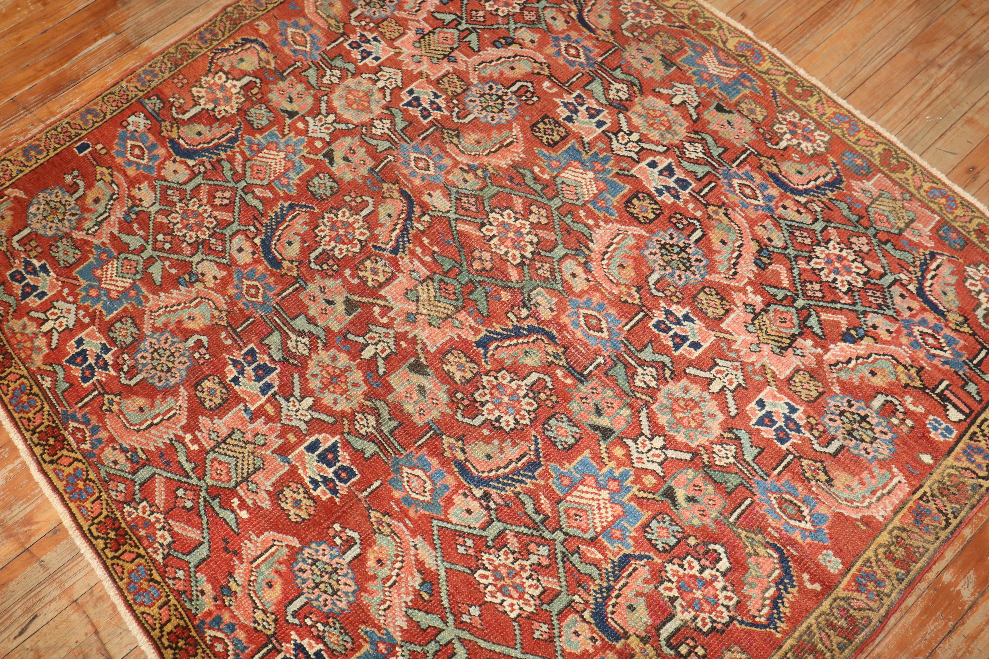 Square Persian Heriz rug with Classic Herati design surrounded by a thin border.

4'10'' x 5'4''