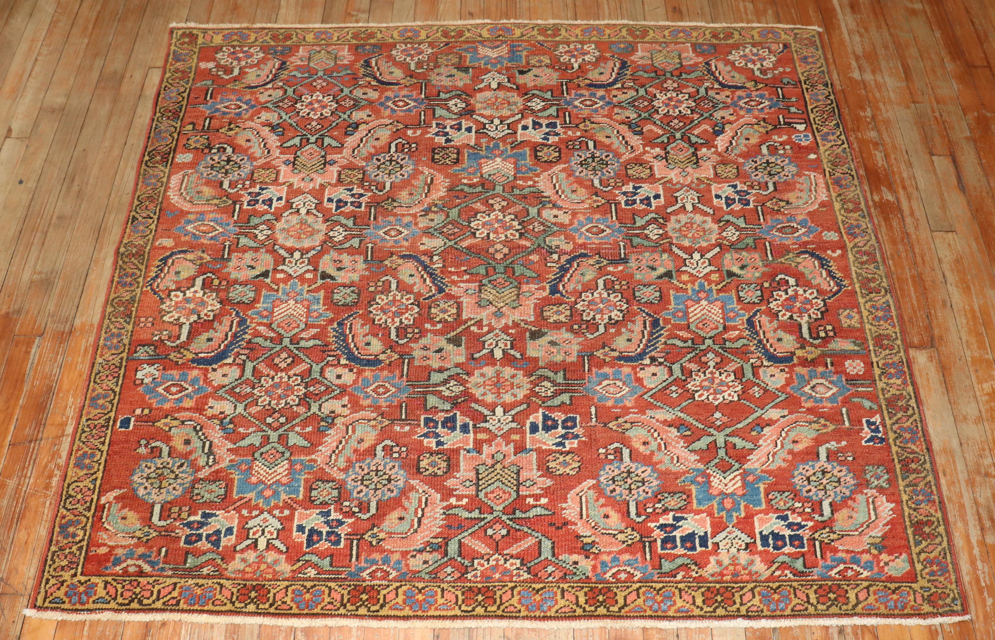 20th Century Zabihi Collection Antique Persian Heriz Square Rug For Sale
