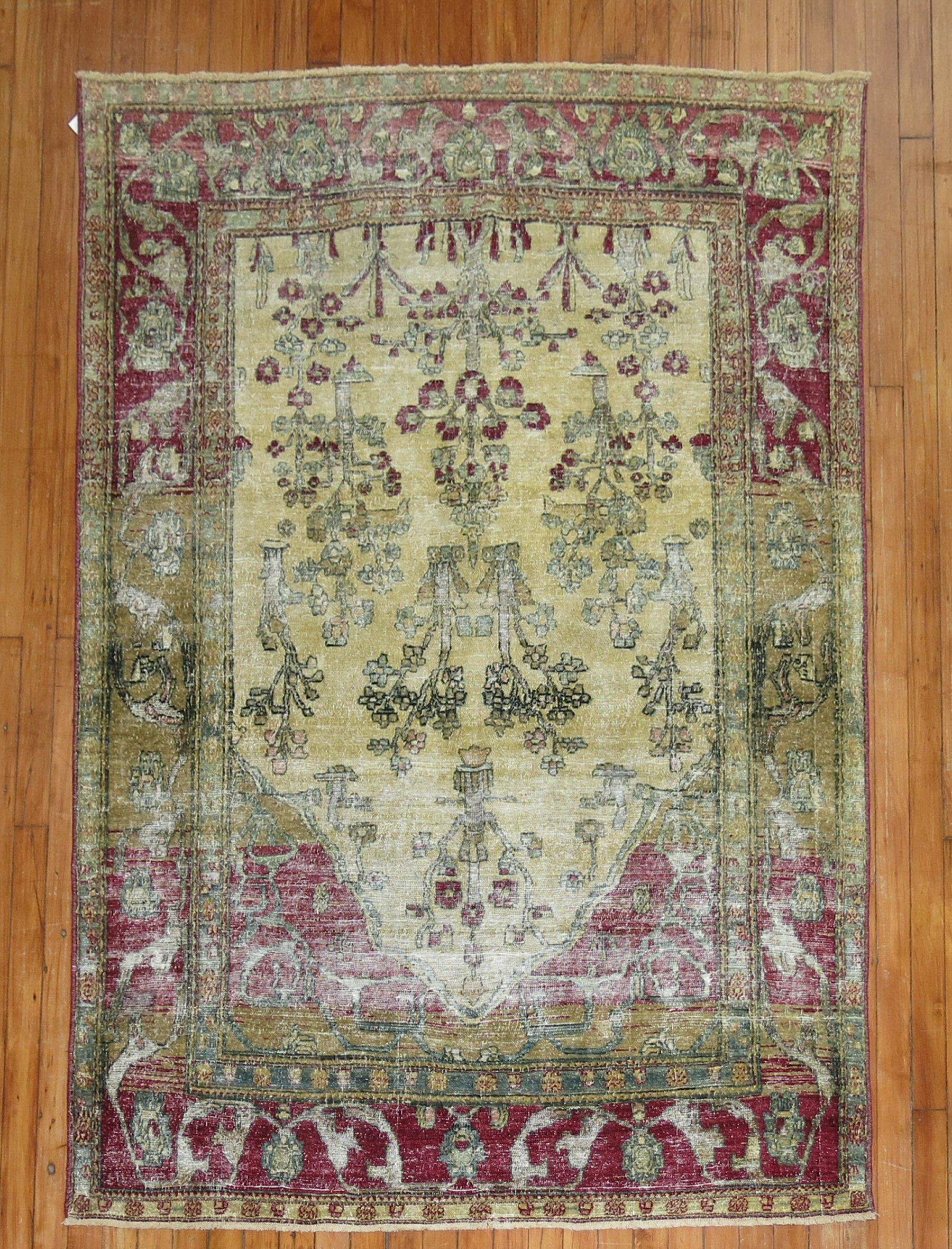 Beautiful Persian Isfahan rug with a prayer design from the 1st quarter of the 20th century
finely woven with great texture and patina. 

rug no.	8947
size	4' 6