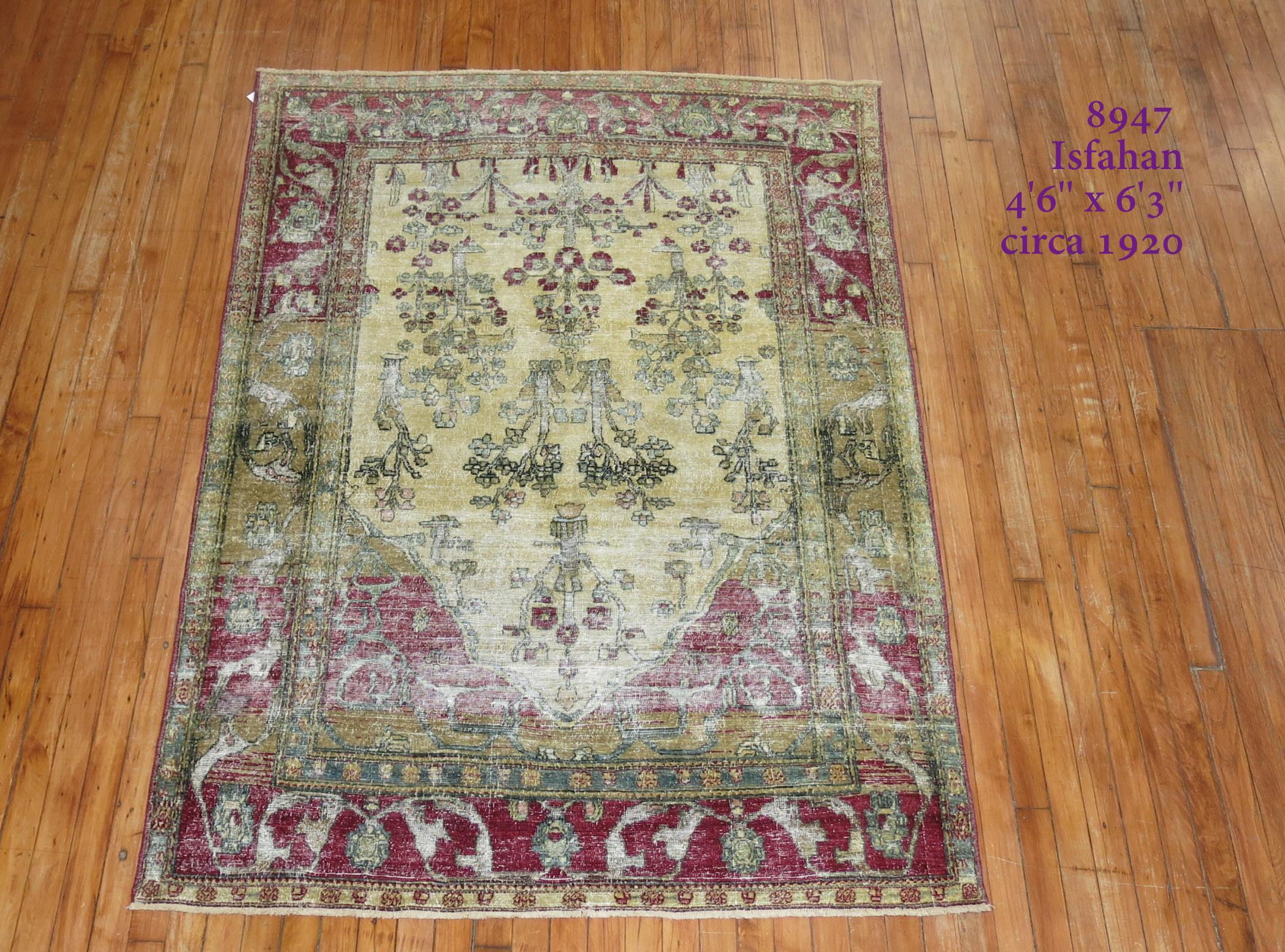 Tabriz Zabihi Collection Antique Persian Isfahan Prayer Carpet For Sale