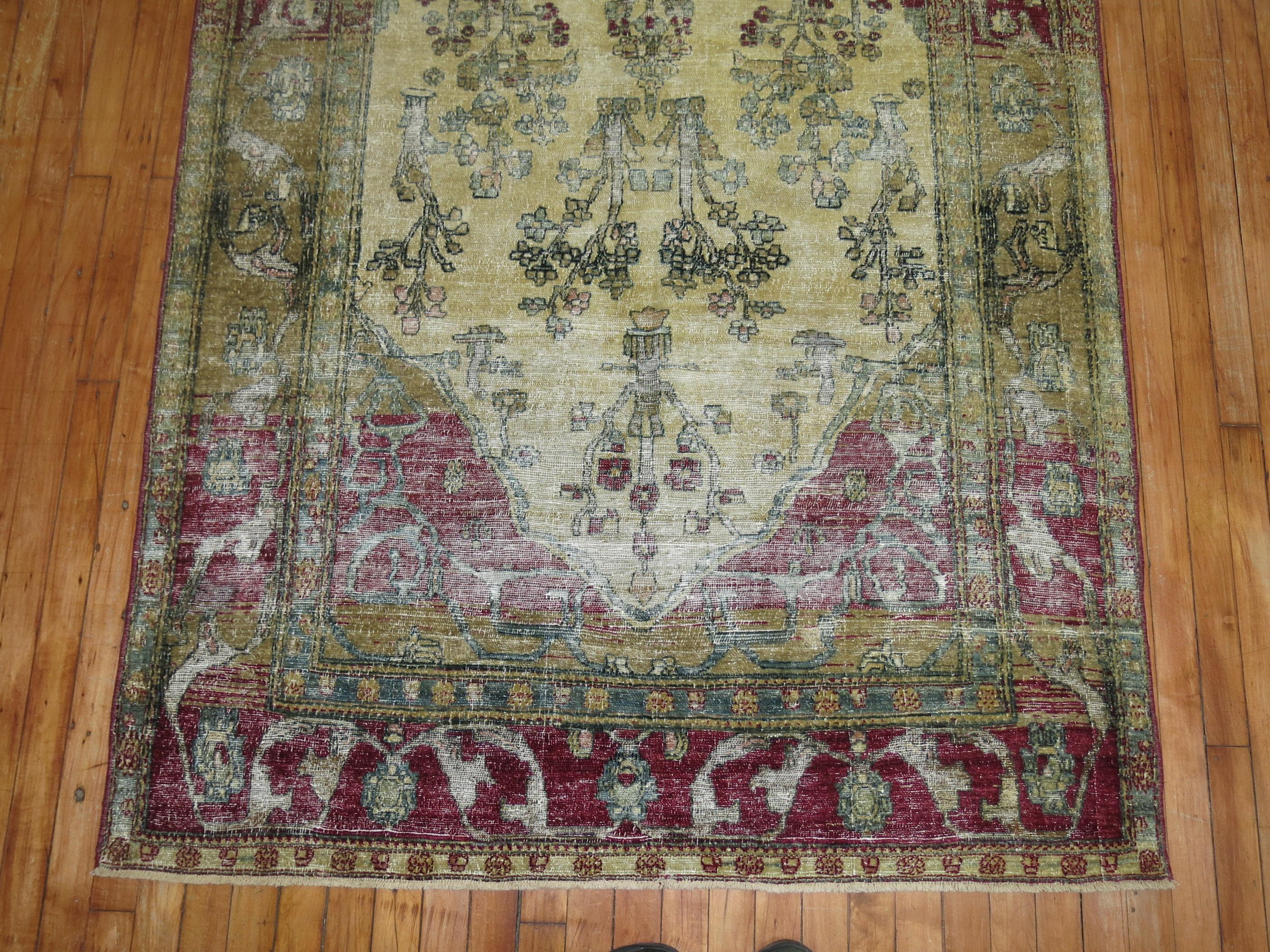 Hand-Woven Zabihi Collection Antique Persian Isfahan Prayer Carpet For Sale