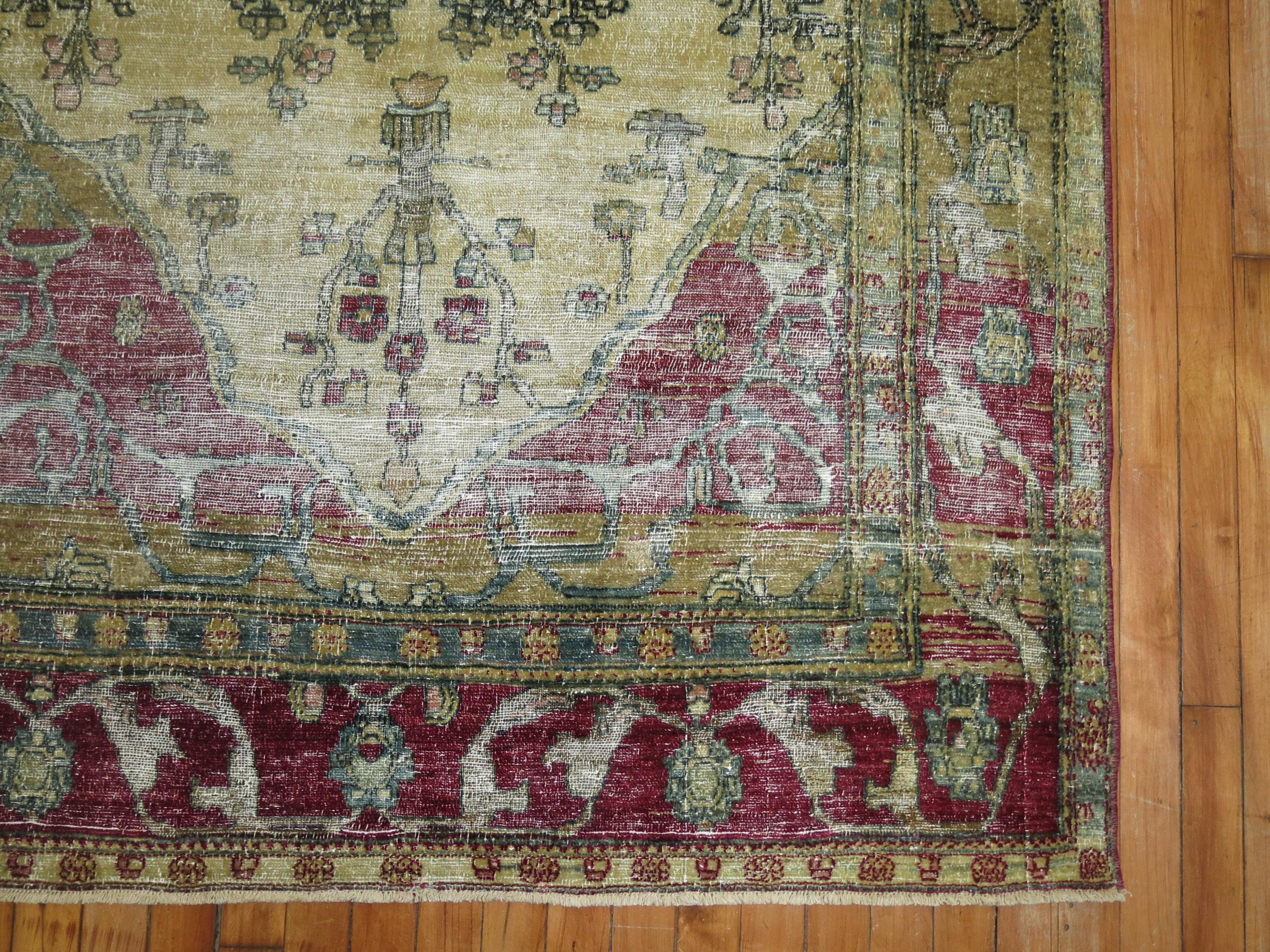 Zabihi Collection Antique Persian Isfahan Prayer Carpet In Distressed Condition For Sale In New York, NY