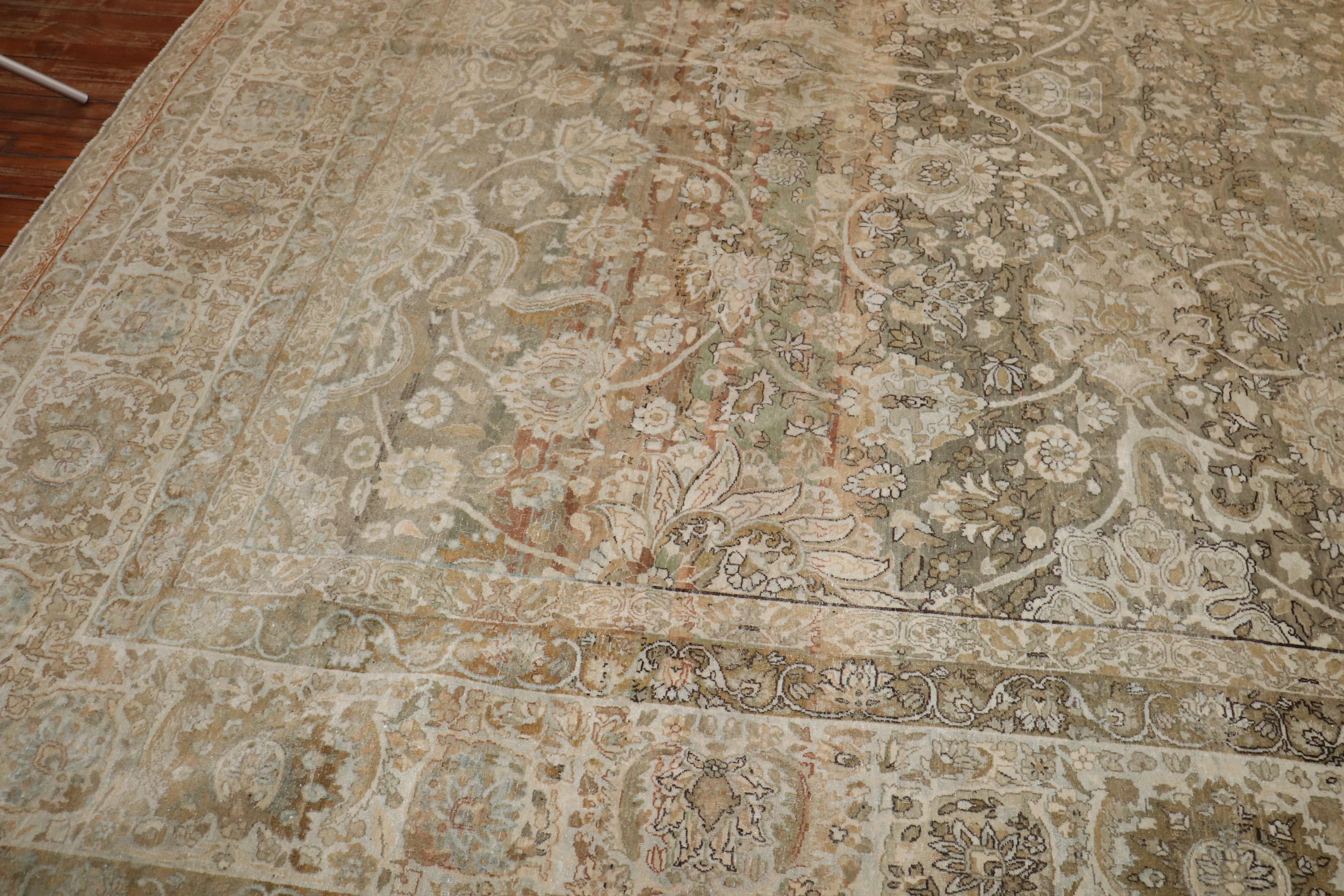 Wool Zabihi Collection Antique Persian Kashan Carpet For Sale