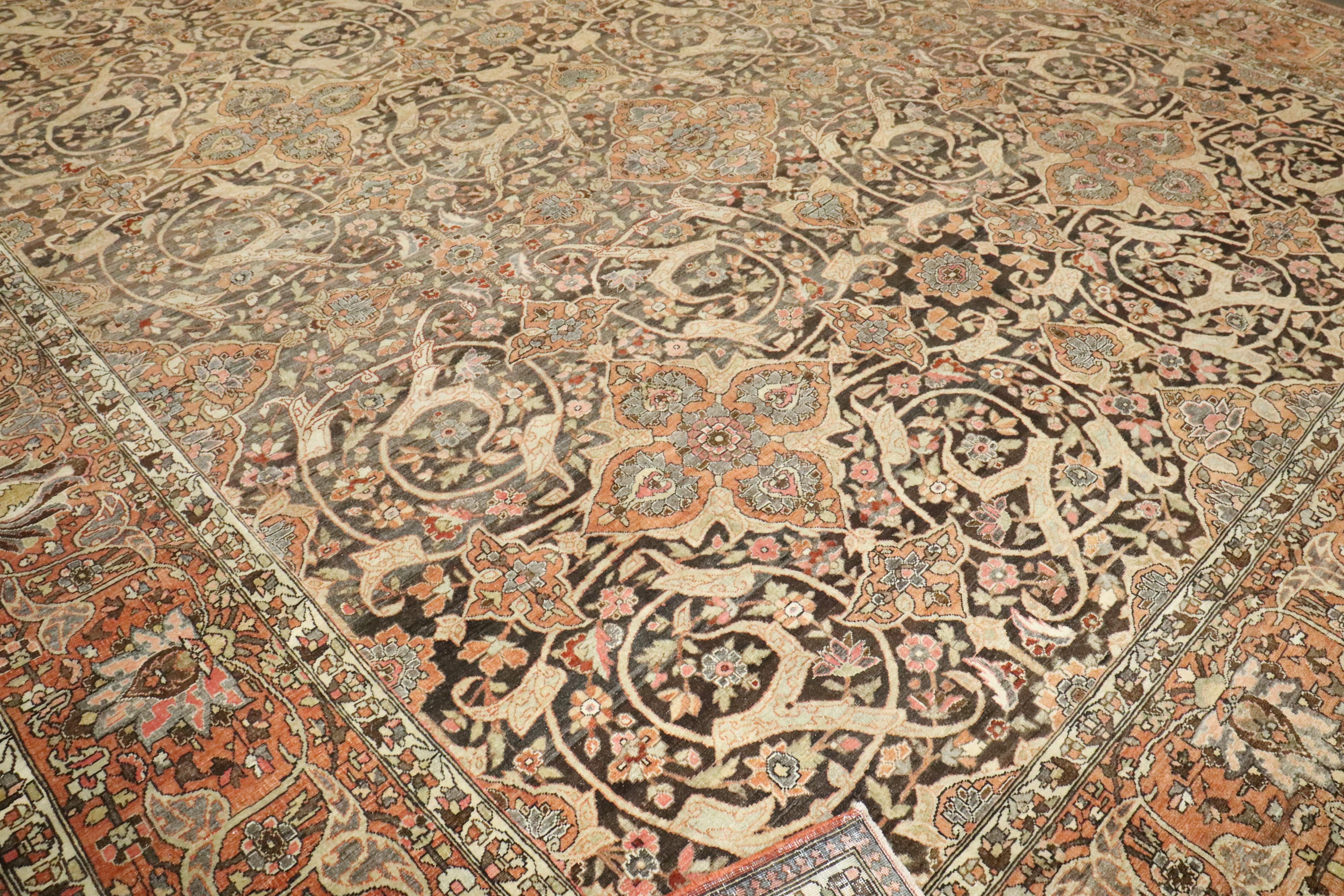 Zabihi Collection Antique Persian Large Brown Joshegan Rug im Angebot 6