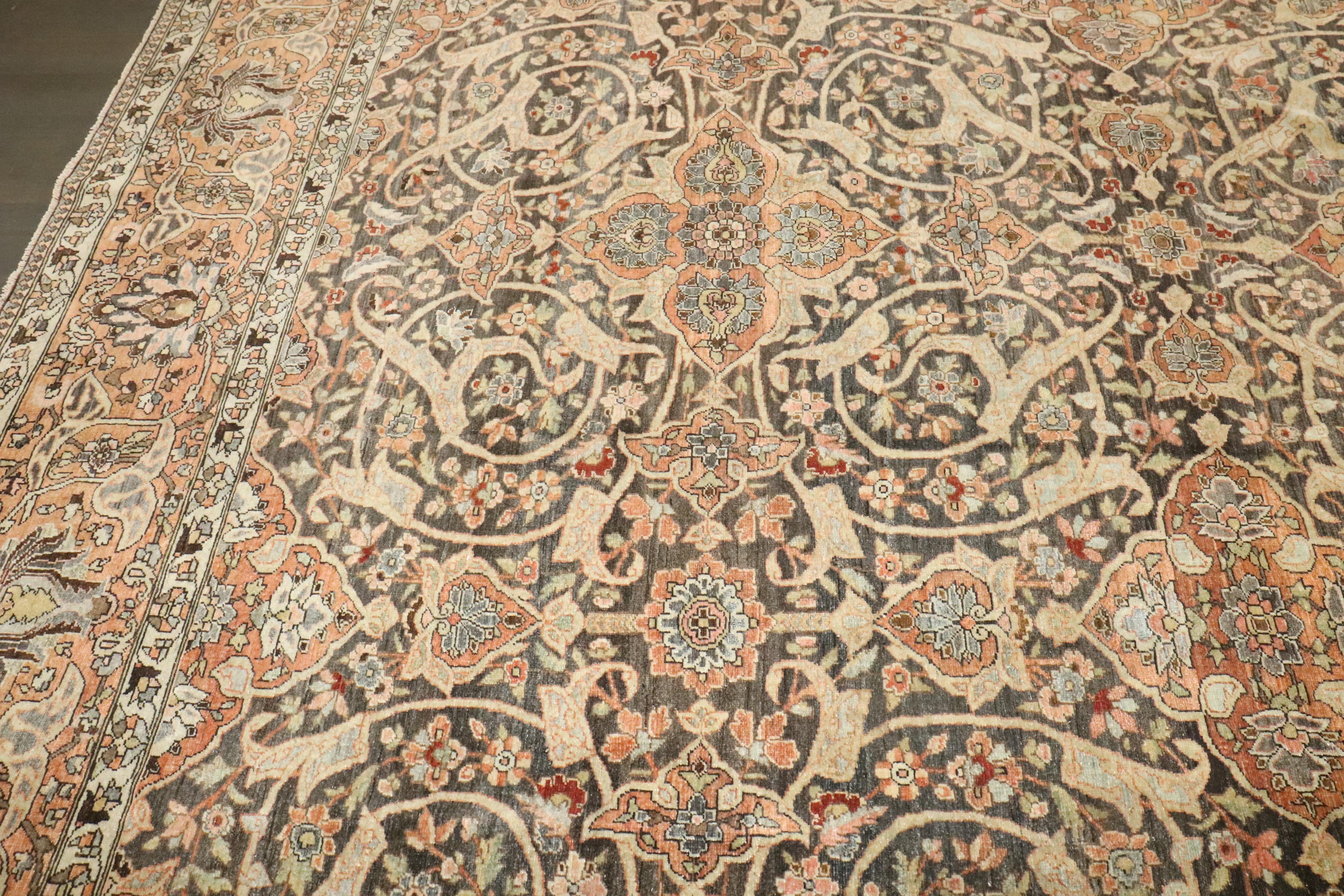 Zabihi Collection Antique Persian Large Brown Joshegan Rug (Handgewebt) im Angebot