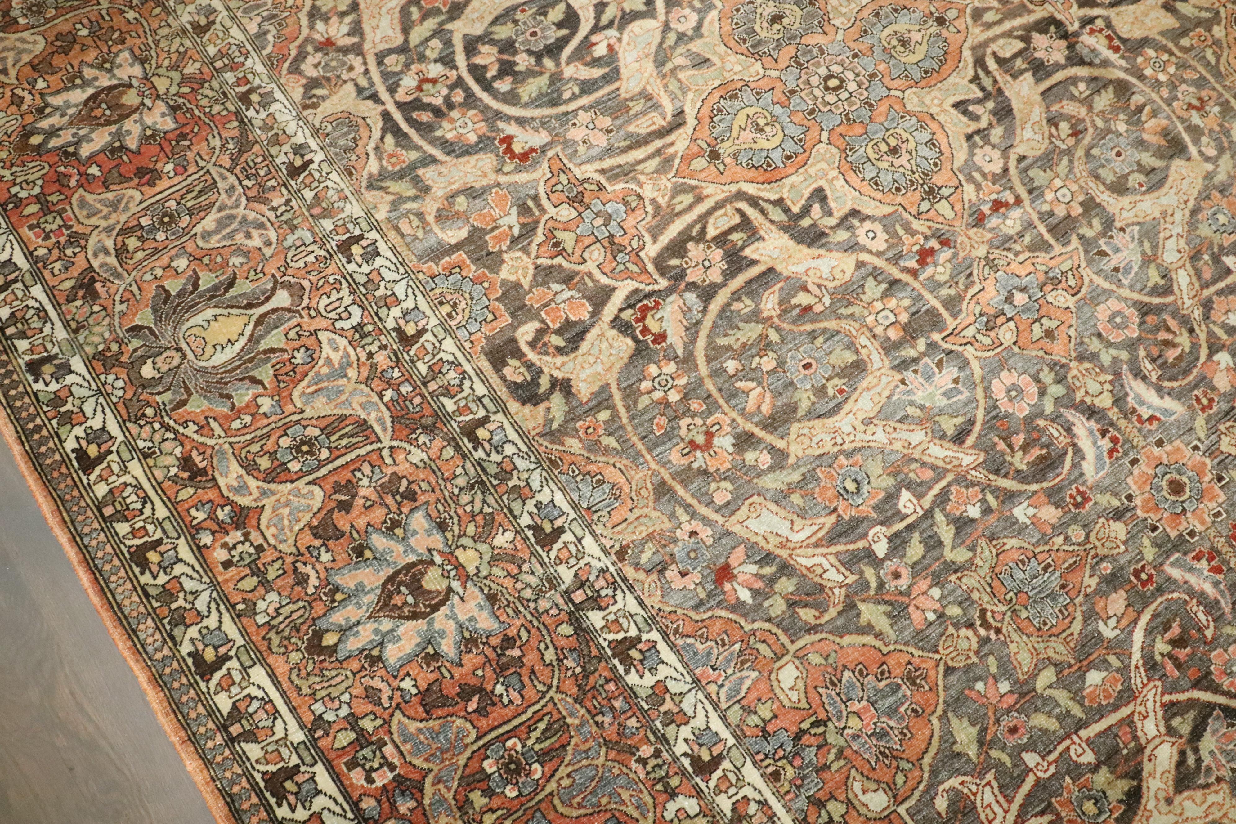 Zabihi Collection Antique Persian Large Brown Joshegan Rug (Wolle) im Angebot
