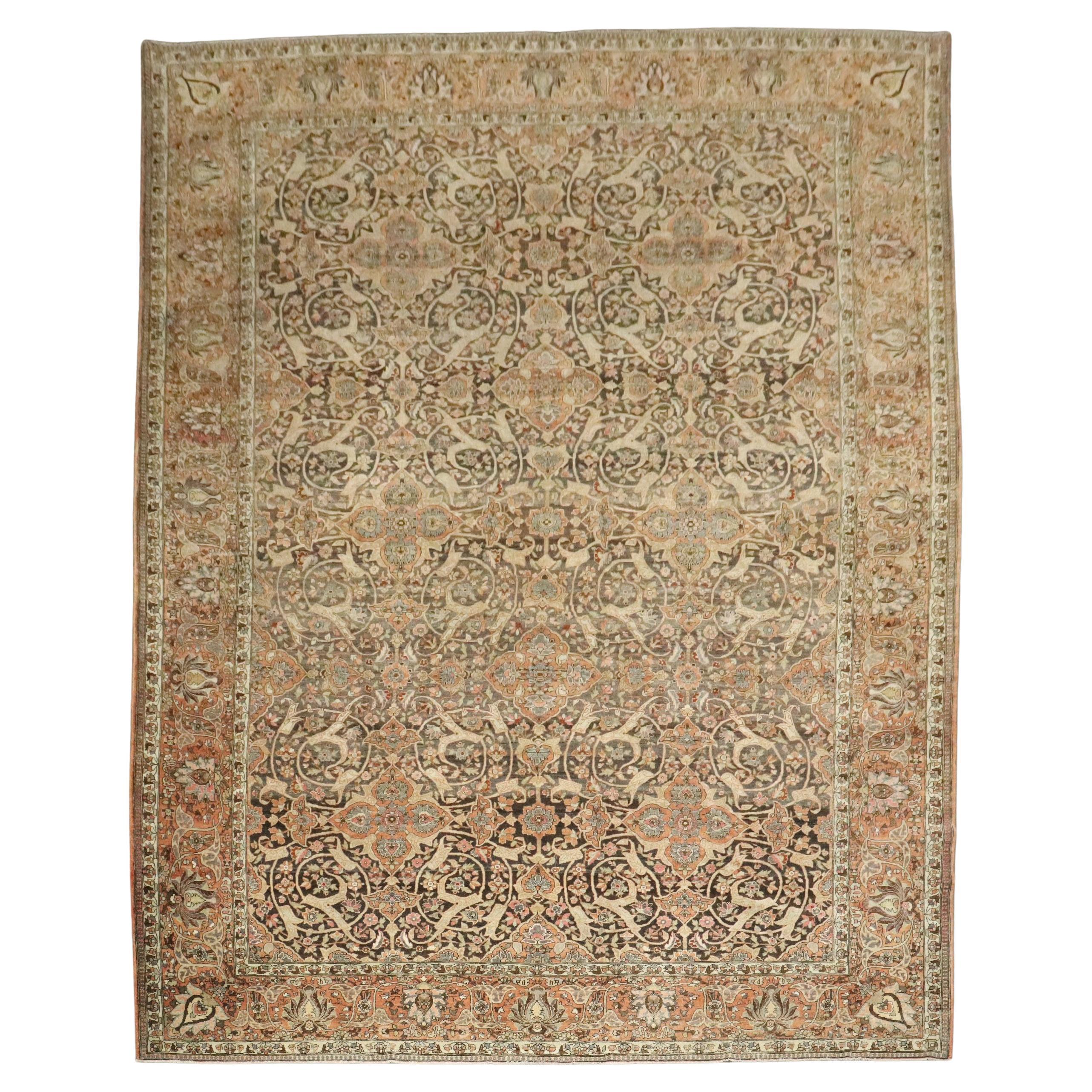 Zabihi Collection Antique Persian Large Brown Joshegan Rug im Angebot