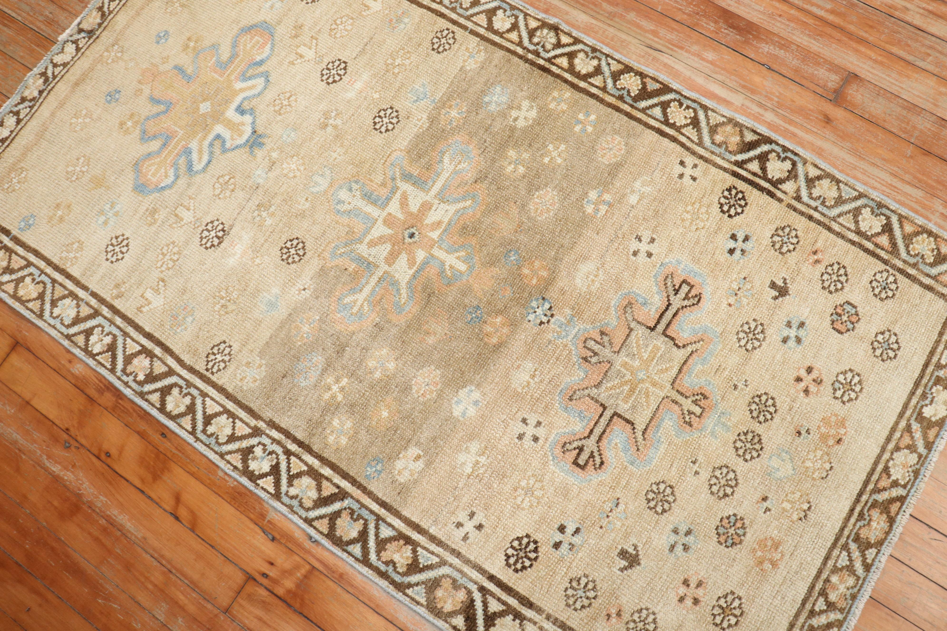 Hand-Knotted Zabihi Collection Antique Persian Light Brown Scatter Rug For Sale