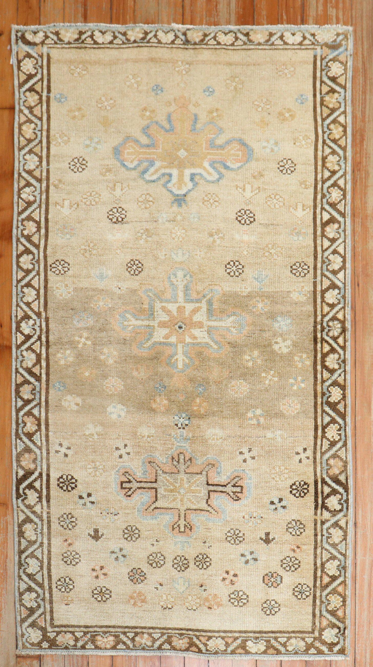 Wool Zabihi Collection Antique Persian Light Brown Scatter Rug For Sale