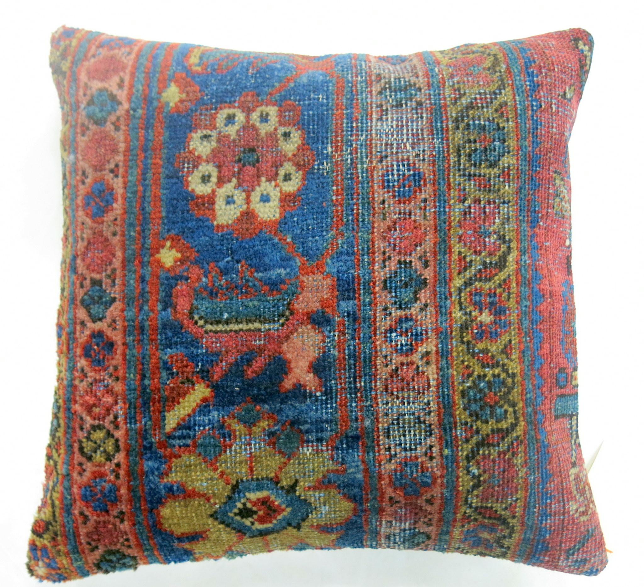 Pillow made from antique Persian Mahal rug with cotton back.

Measures: 17'' x 17''.