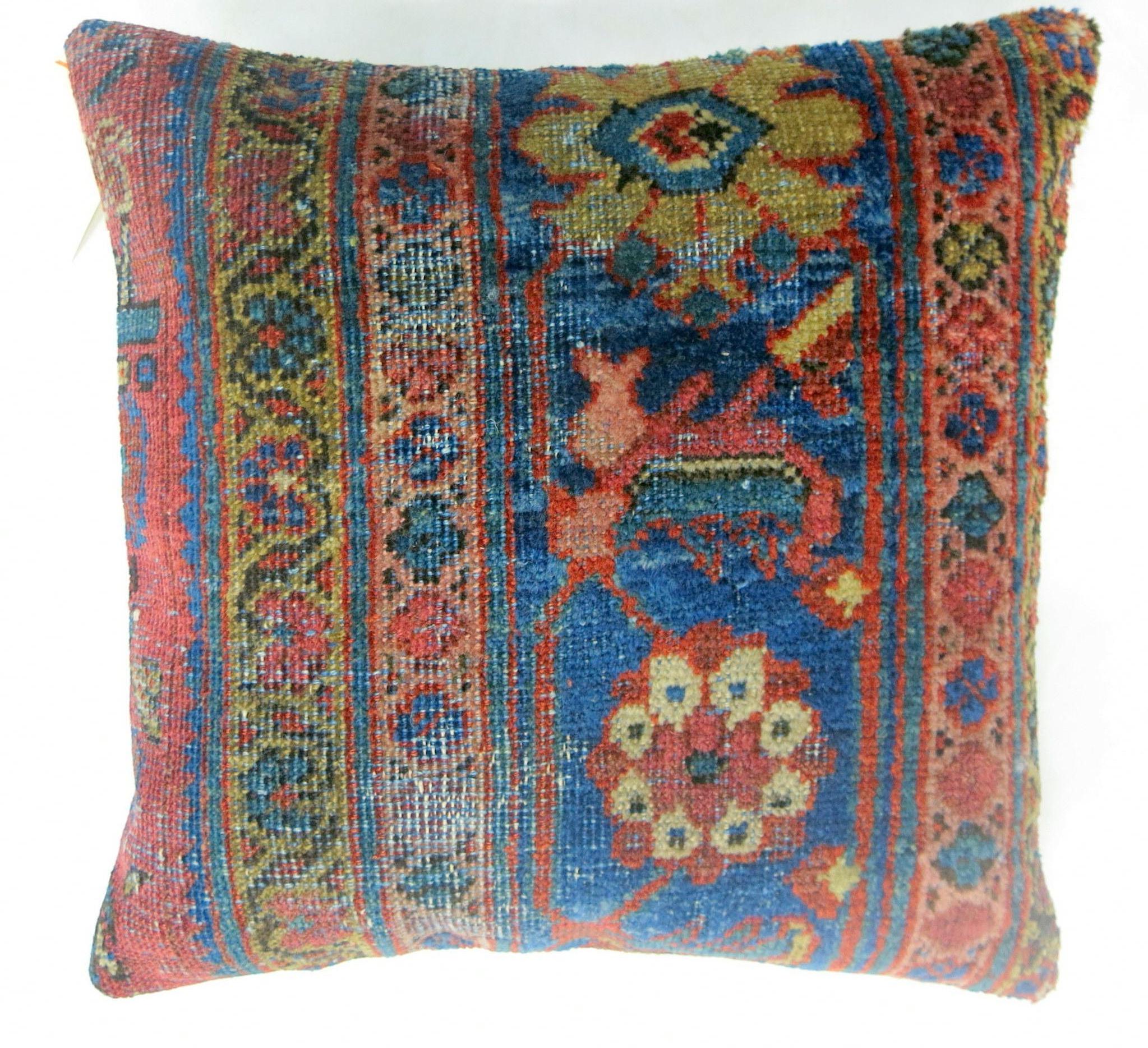 Zabihi Collection Antique Persian Mahal Border Rug Pillow In Fair Condition For Sale In New York, NY
