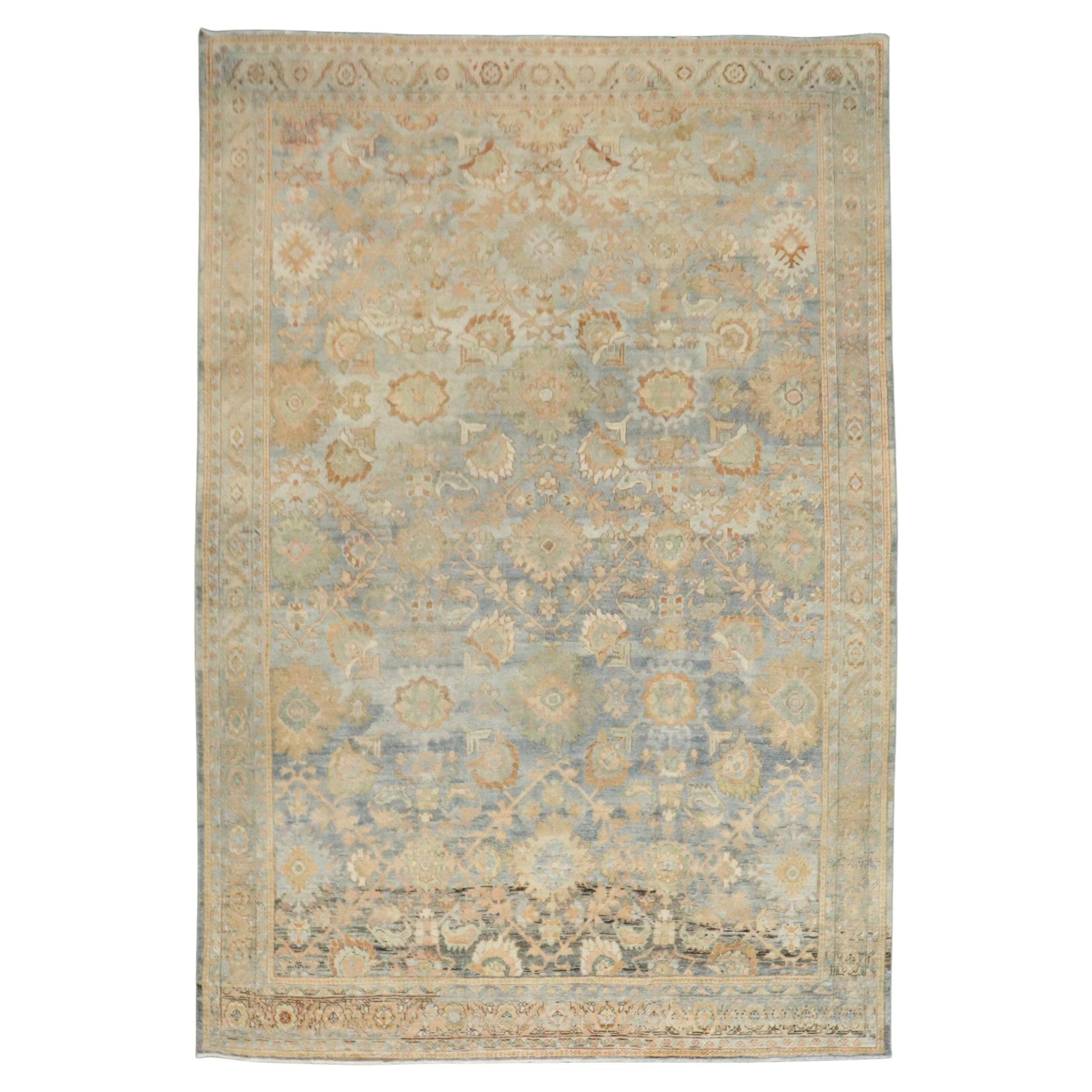 Colección Zabihi Alfombra Persa Antigua Mahal Campo Azul Claro