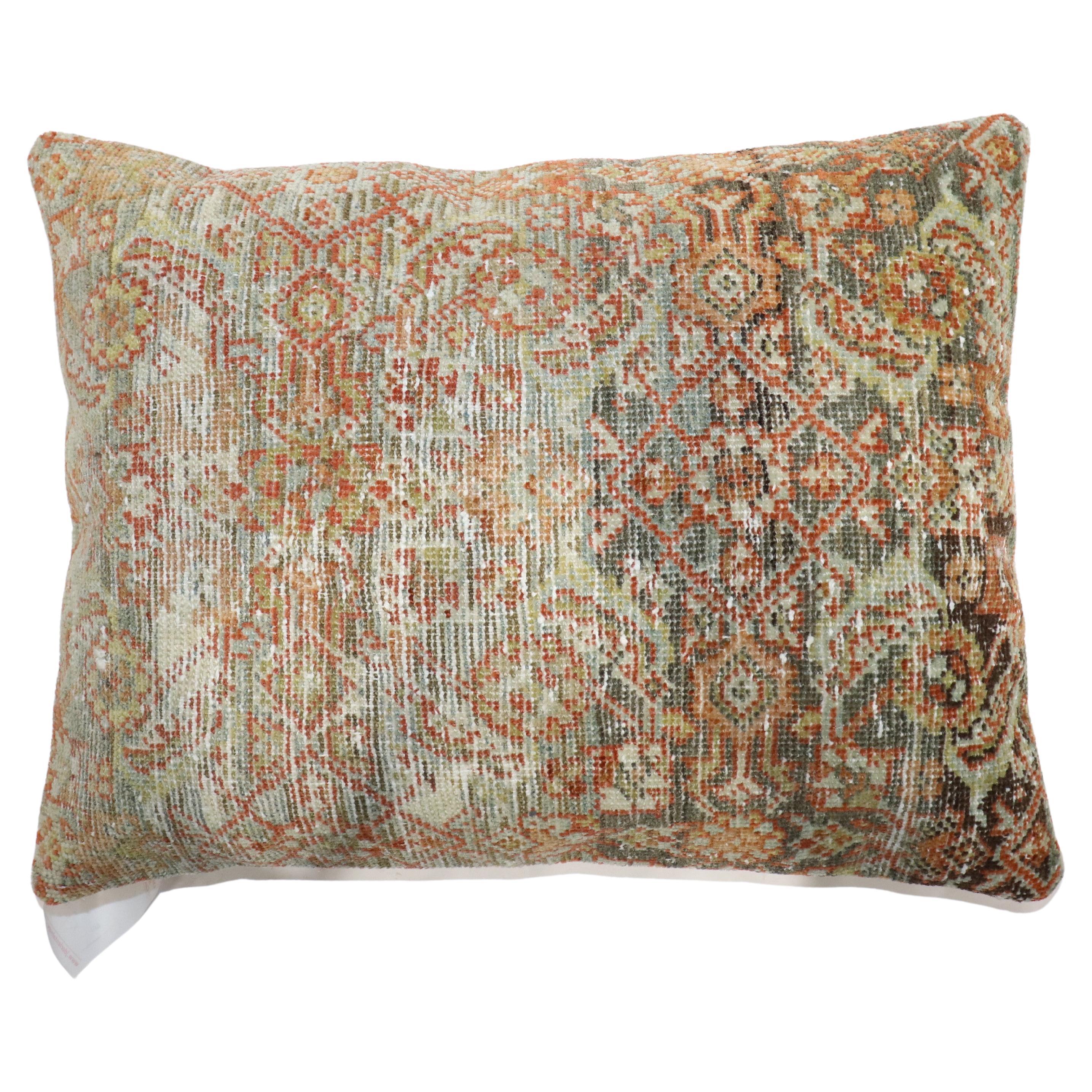 Pillow made from antique Persian Mahal rug with cotton back.

Measures: 17'' x 22''.