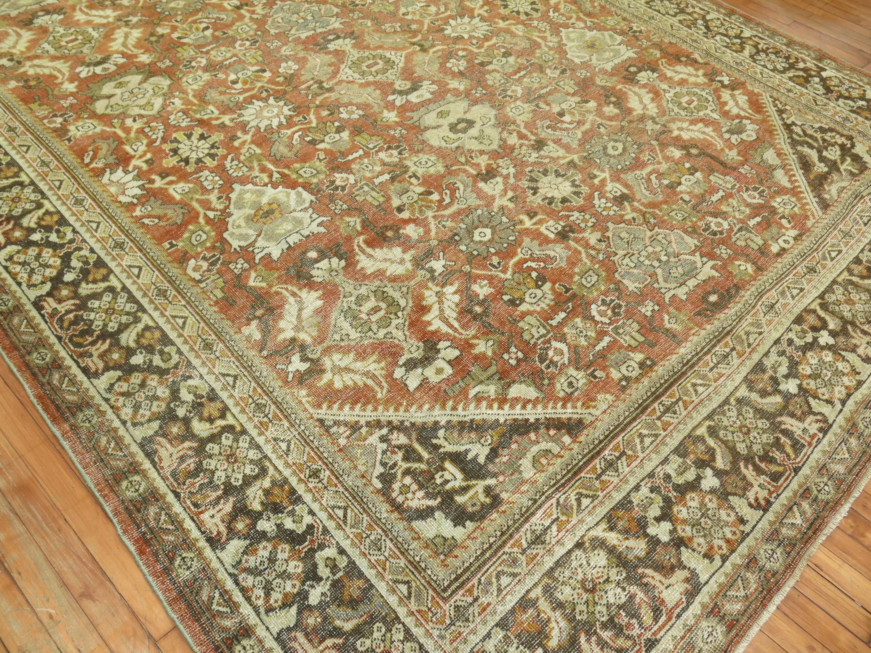 Zabihi Collection Antique Persian Mahal Room Size Rustic Rug For Sale 3