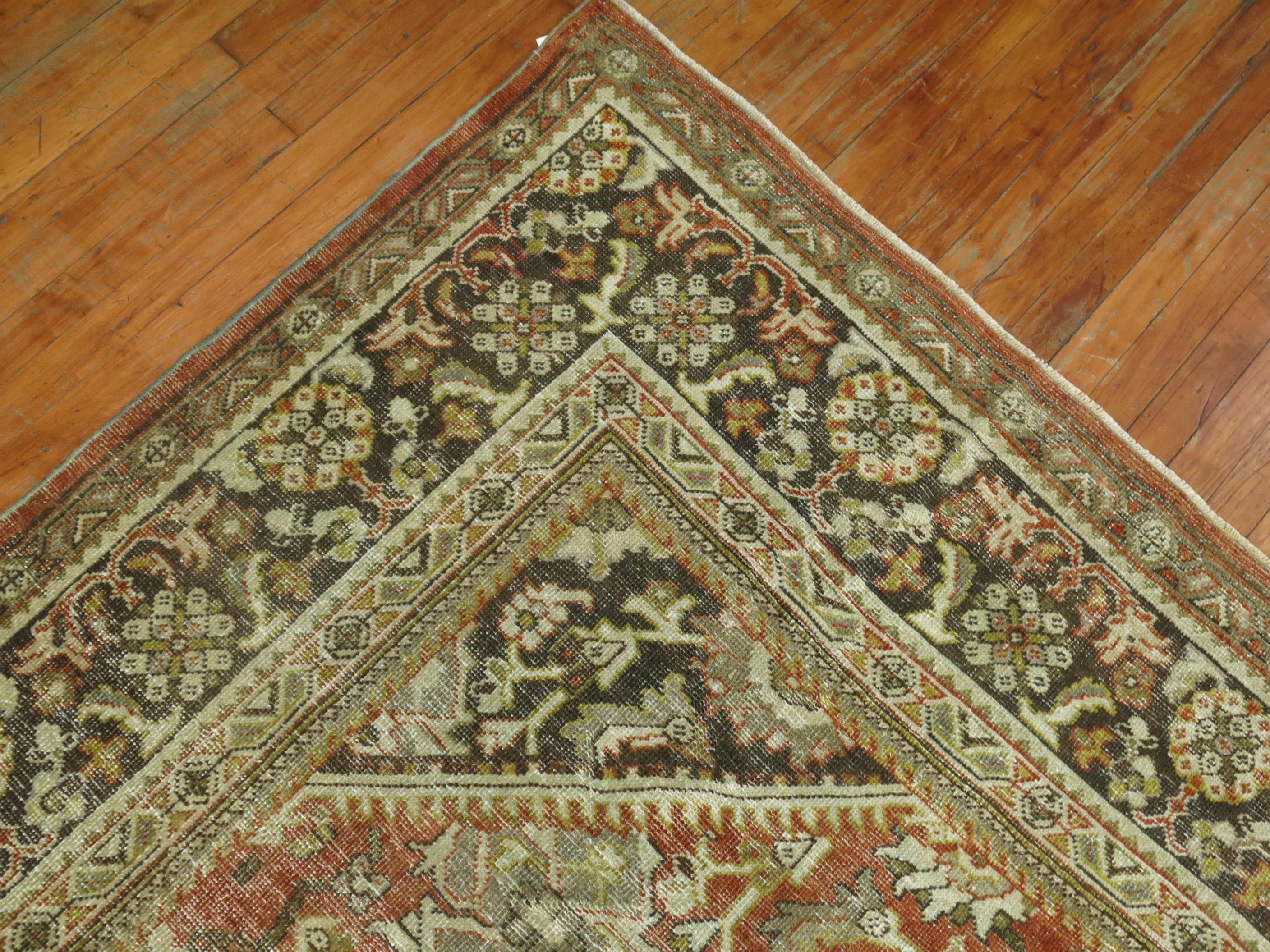 Hand-Knotted Zabihi Collection Antique Persian Mahal Room Size Rustic Rug For Sale