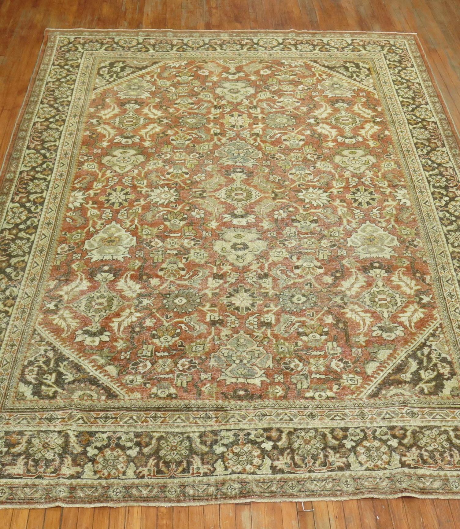 Zabihi Collection Antique Persian Mahal Room Size Rustic Rug In Good Condition For Sale In New York, NY