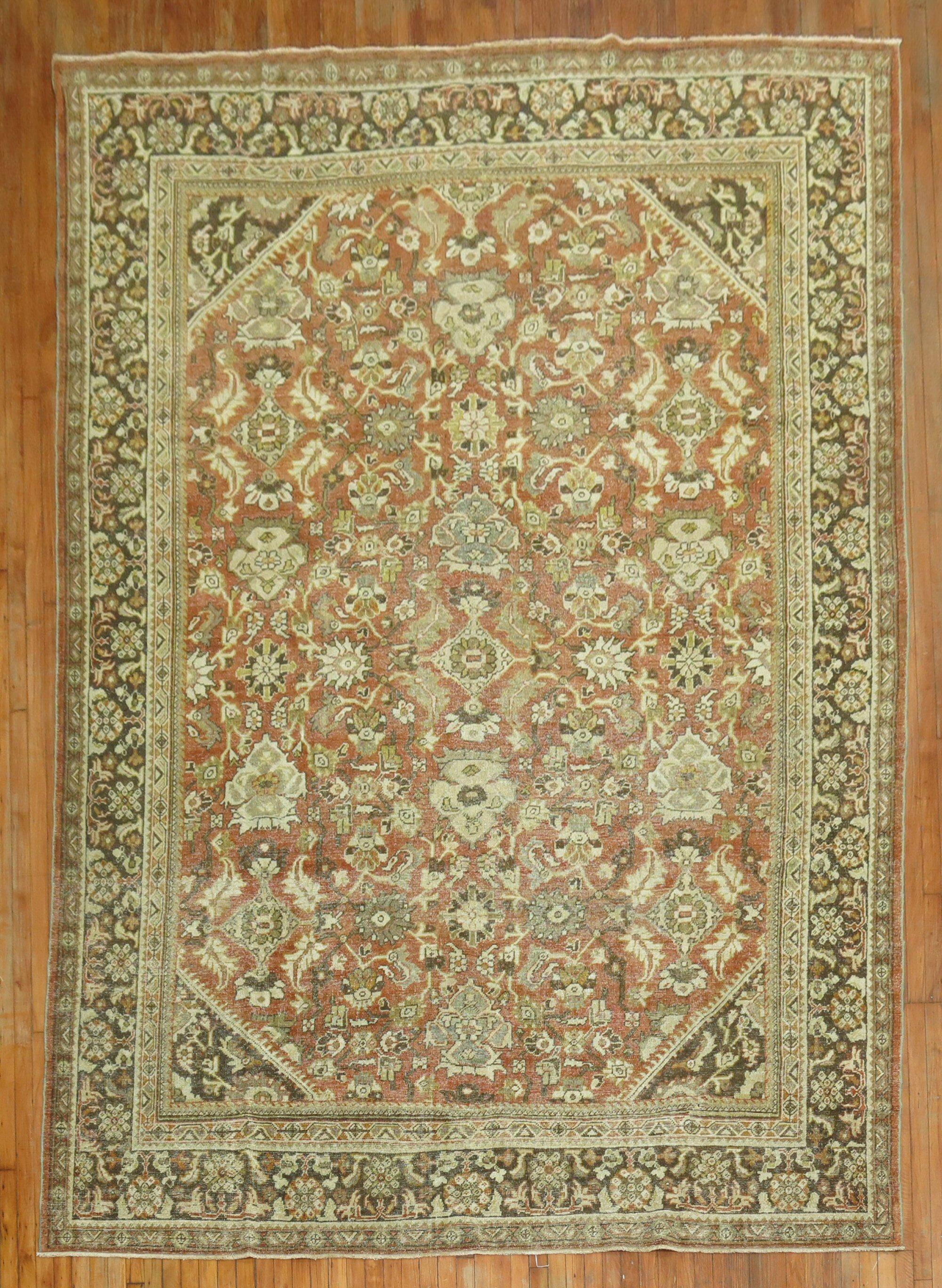 20th Century Zabihi Collection Antique Persian Mahal Room Size Rustic Rug For Sale