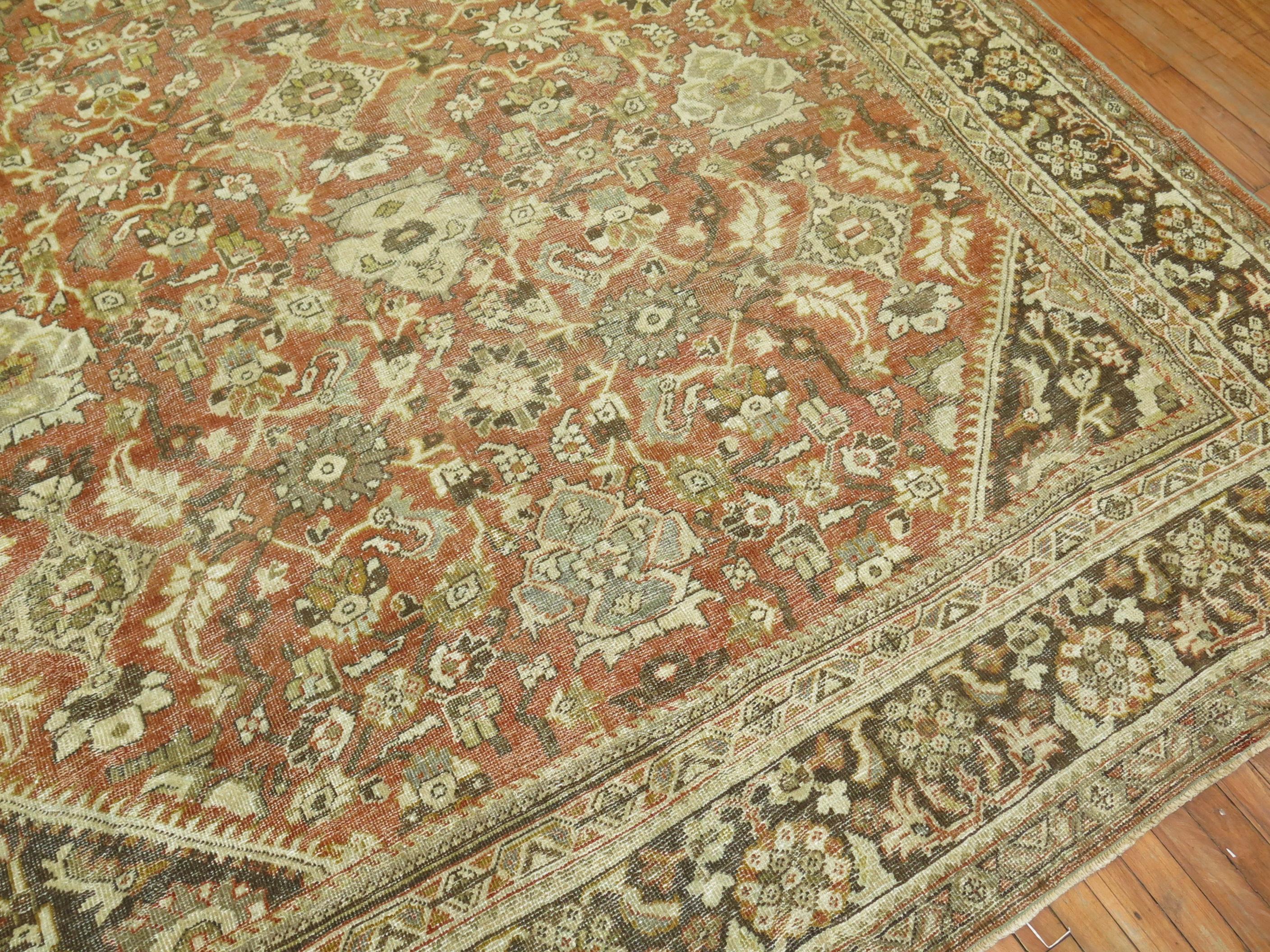 Wool Zabihi Collection Antique Persian Mahal Room Size Rustic Rug For Sale