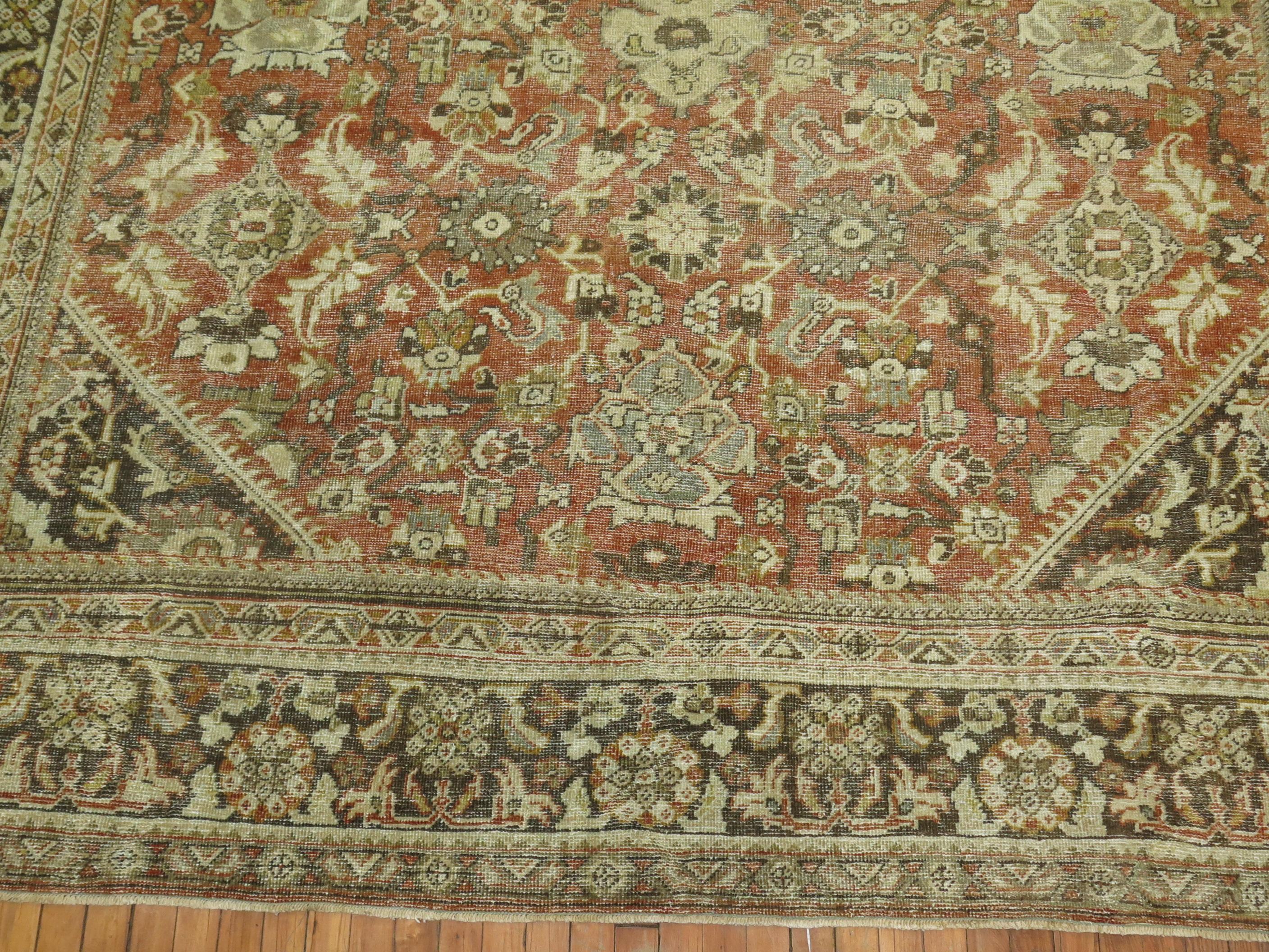 Zabihi Collection Antique Persian Mahal Room Size Rustic Rug For Sale 1