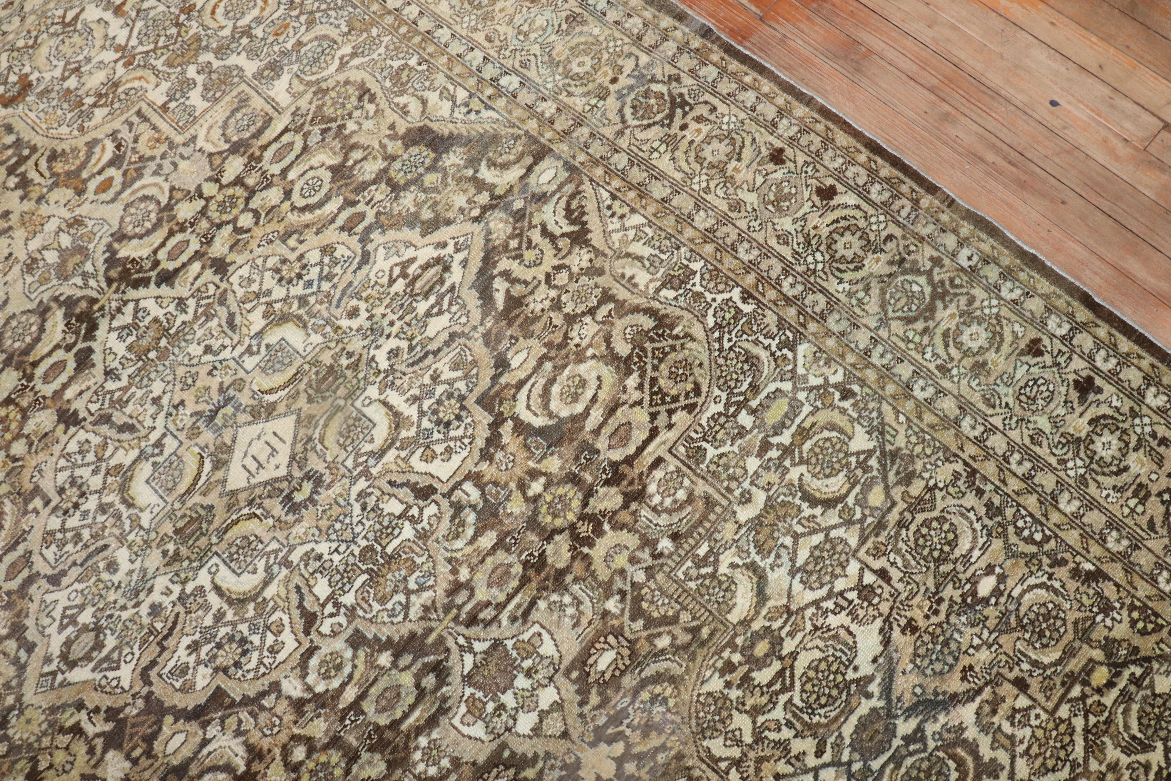 Wool Zabihi Collection Antique Persian Malayer Brown Corridor Runner For Sale