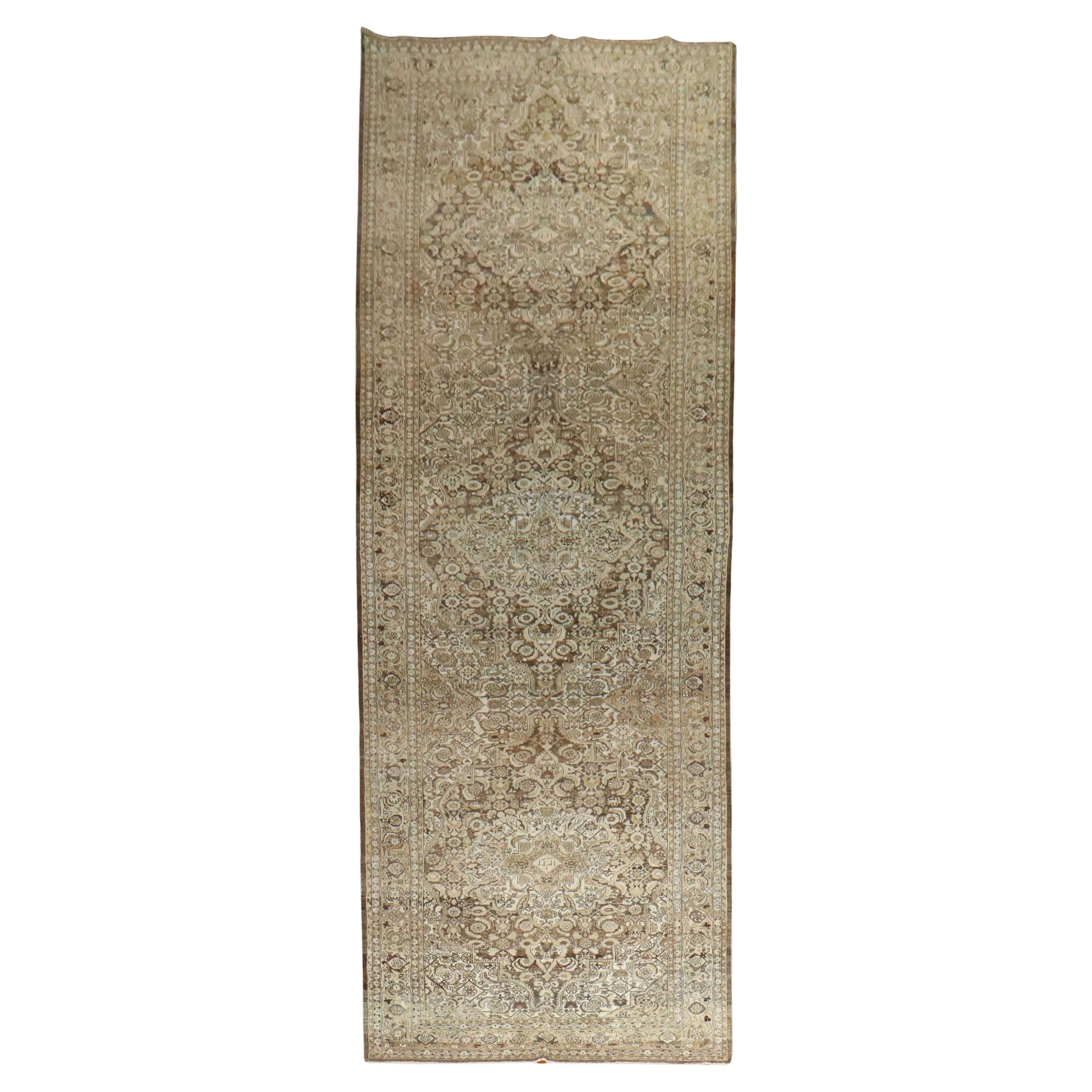 Zabihi Collection Antique Persian Malayer Brown Corridor Runner