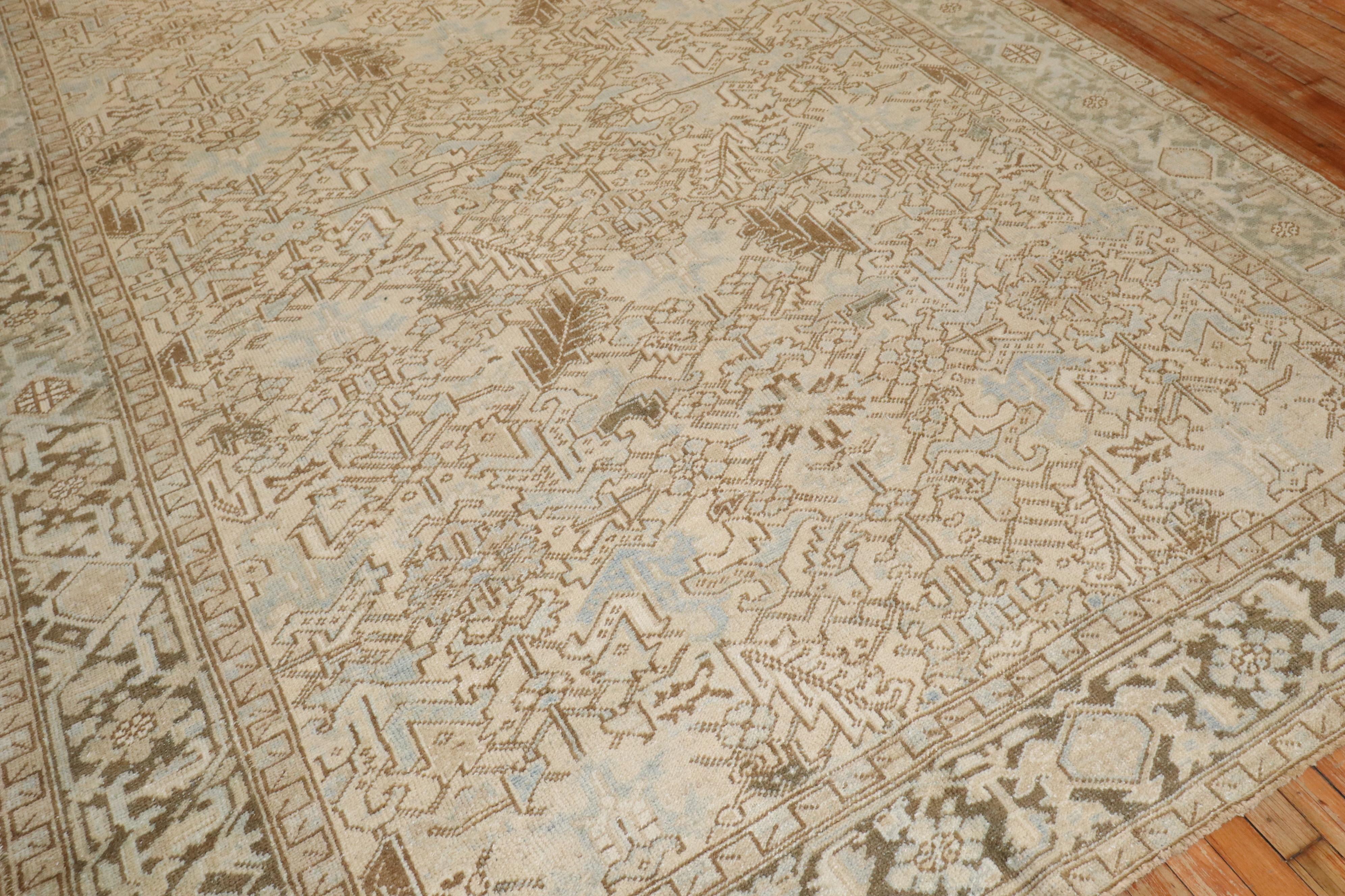 Zabihi Collection Antique Persian Neutral Color Heriz Rug For Sale 3