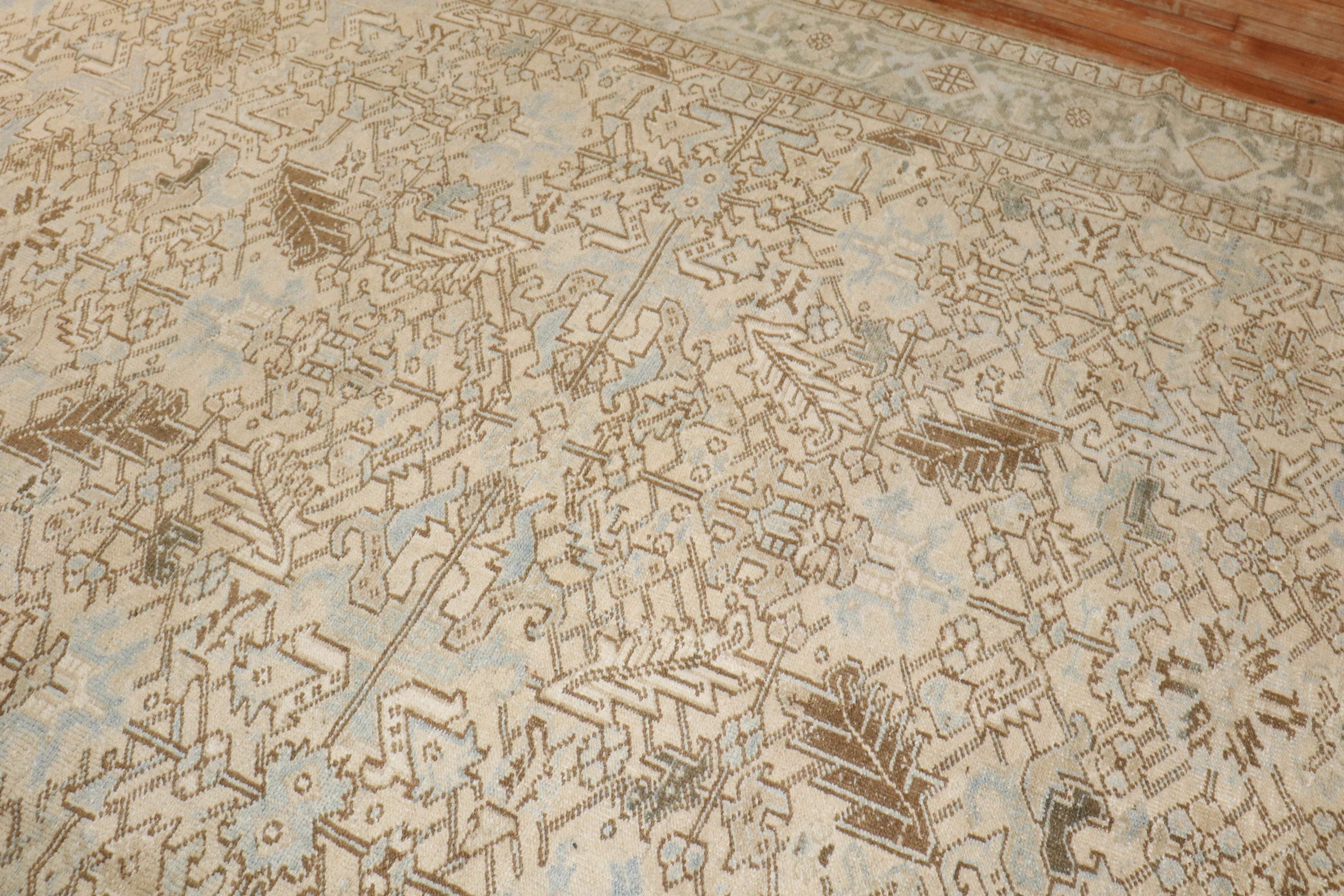 Tudor Zabihi Collection Antique Persian Neutral Color Heriz Rug For Sale