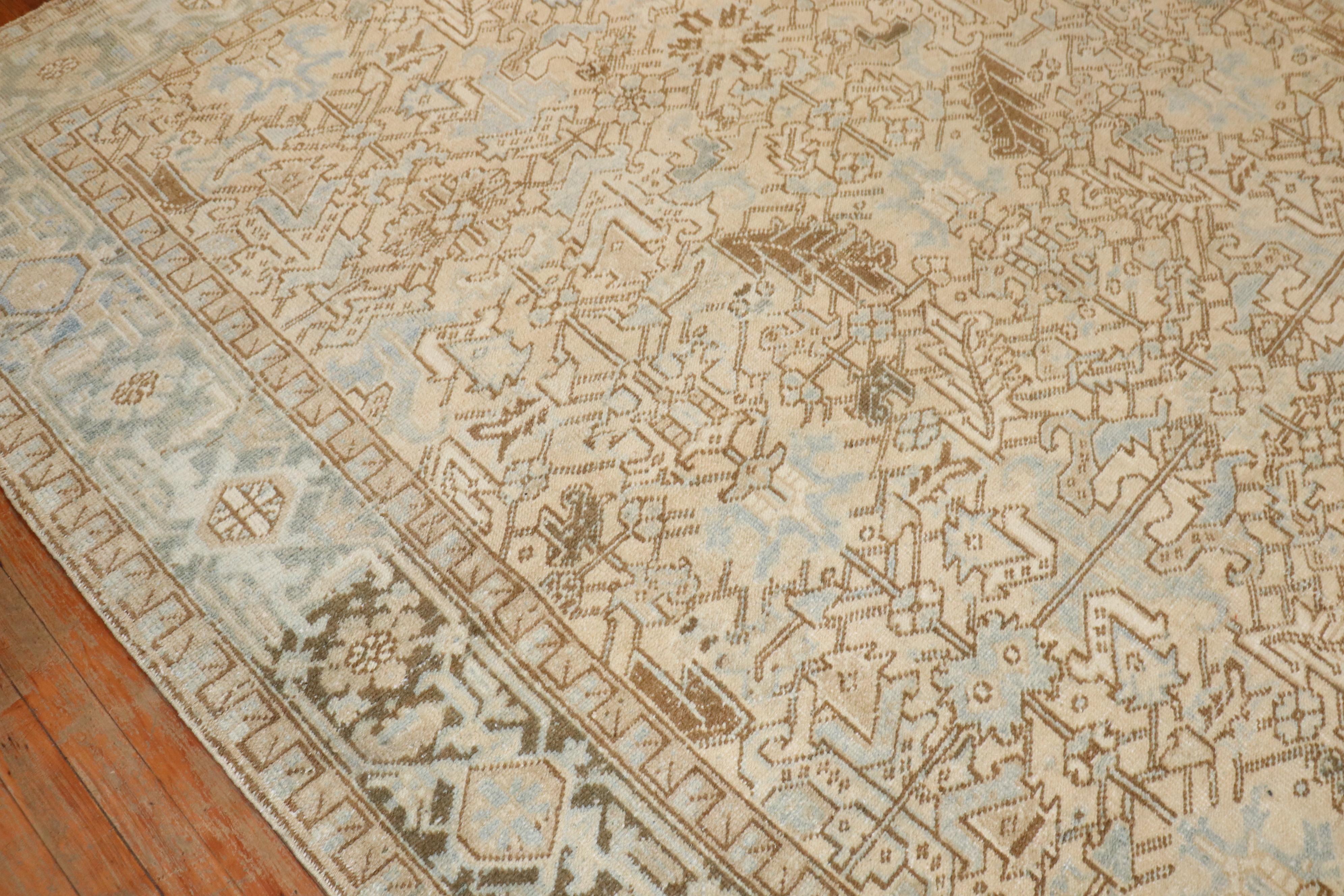 Hand-Knotted Zabihi Collection Antique Persian Neutral Color Heriz Rug For Sale