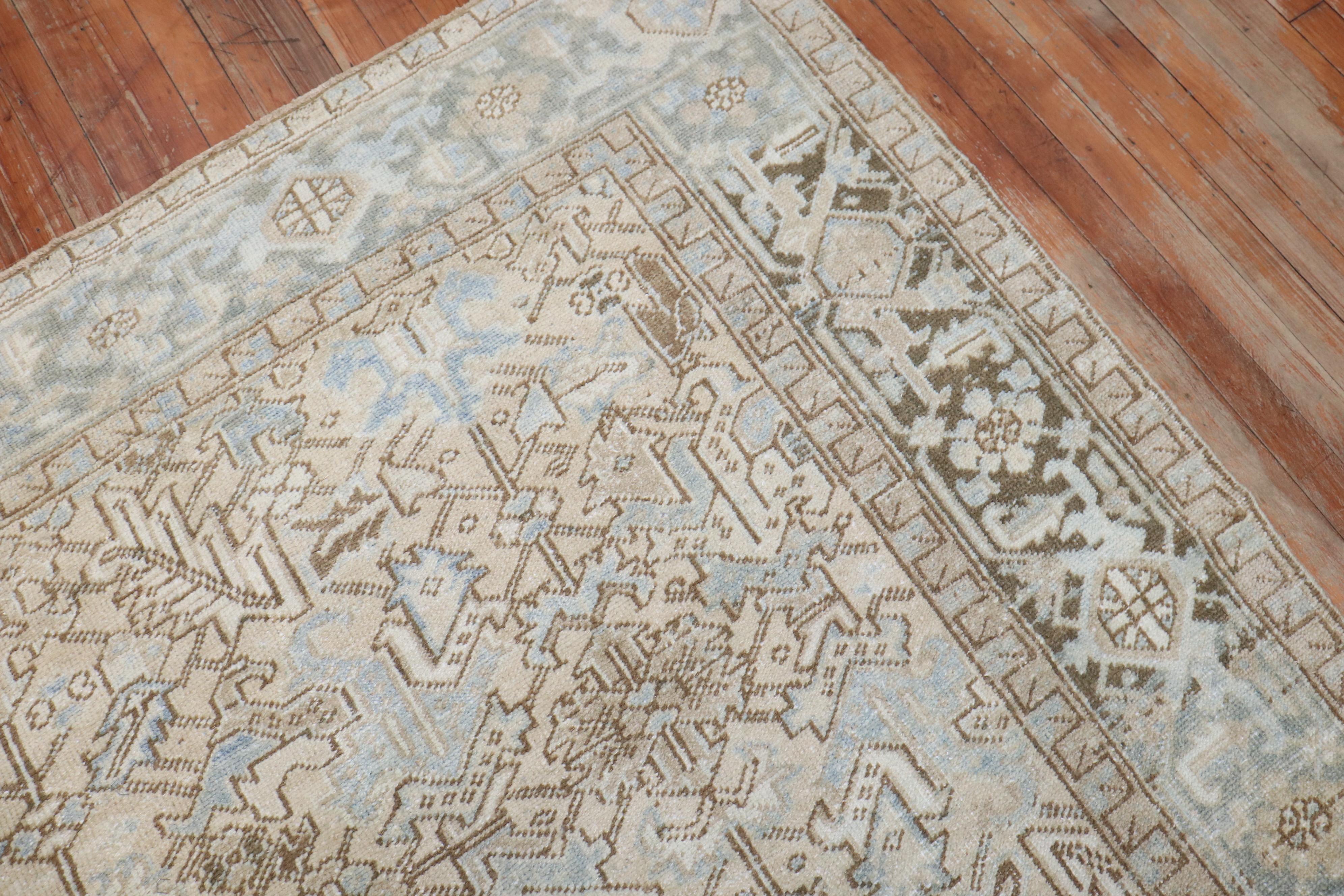 Zabihi Collection Antique Persian Neutral Color Heriz Rug In Good Condition For Sale In New York, NY