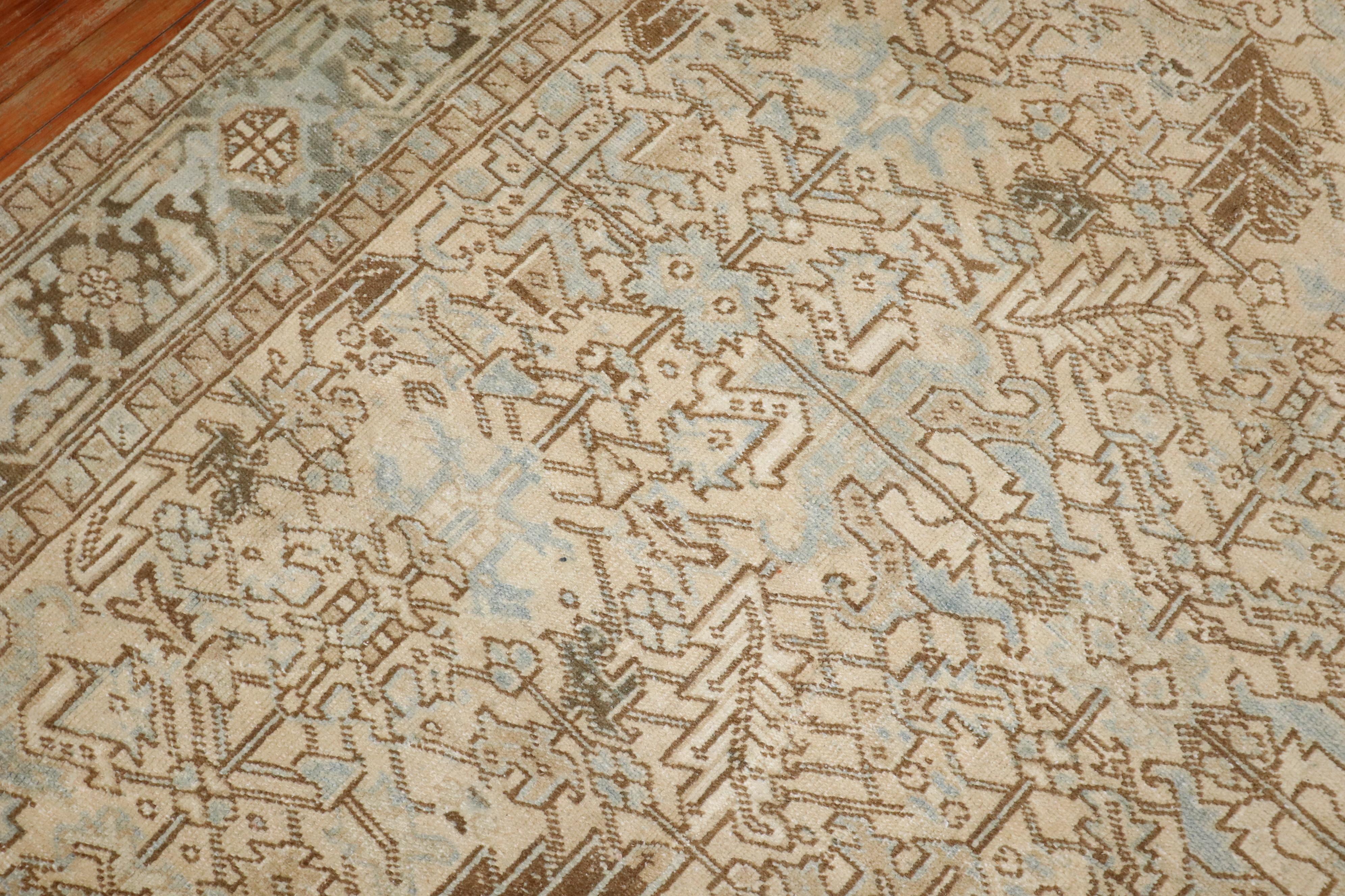 20th Century Zabihi Collection Antique Persian Neutral Color Heriz Rug For Sale