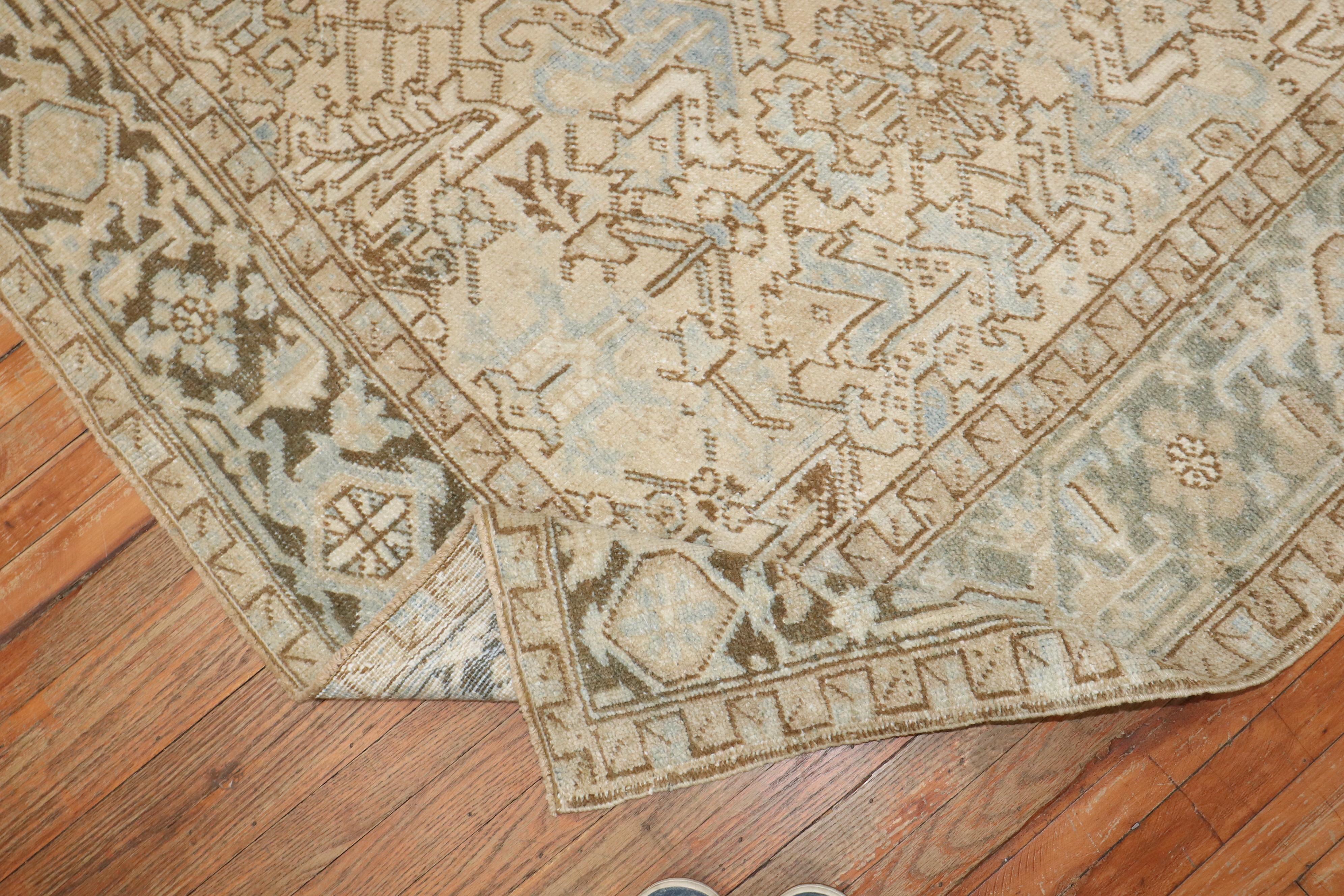 Wool Zabihi Collection Antique Persian Neutral Color Heriz Rug For Sale