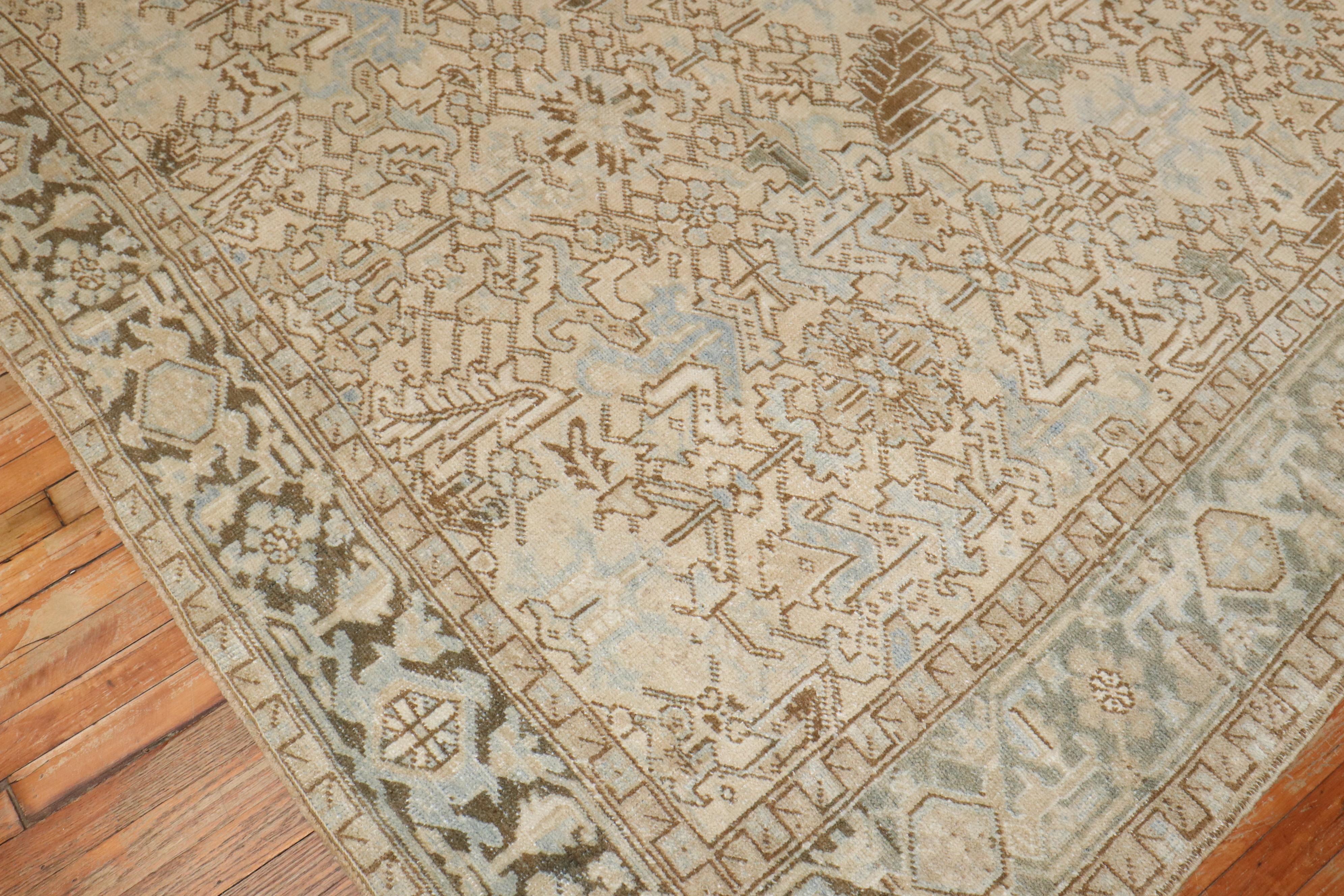 Zabihi Collection Antique Persian Neutral Color Heriz Rug For Sale 1